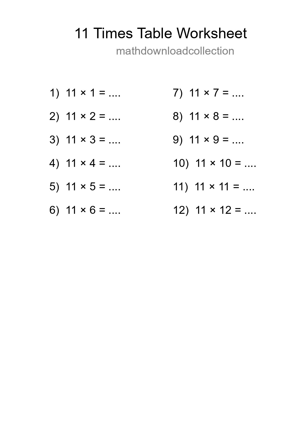 11 Times Table Worksheet For Grade 4 - Part 295