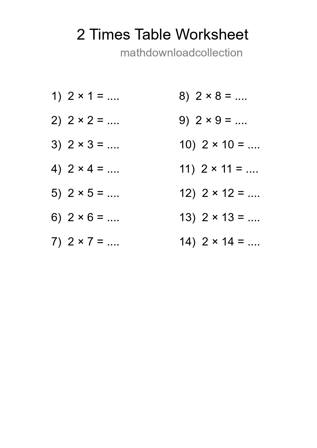 2 Times Table Worksheet For Grade 2 - Part 86