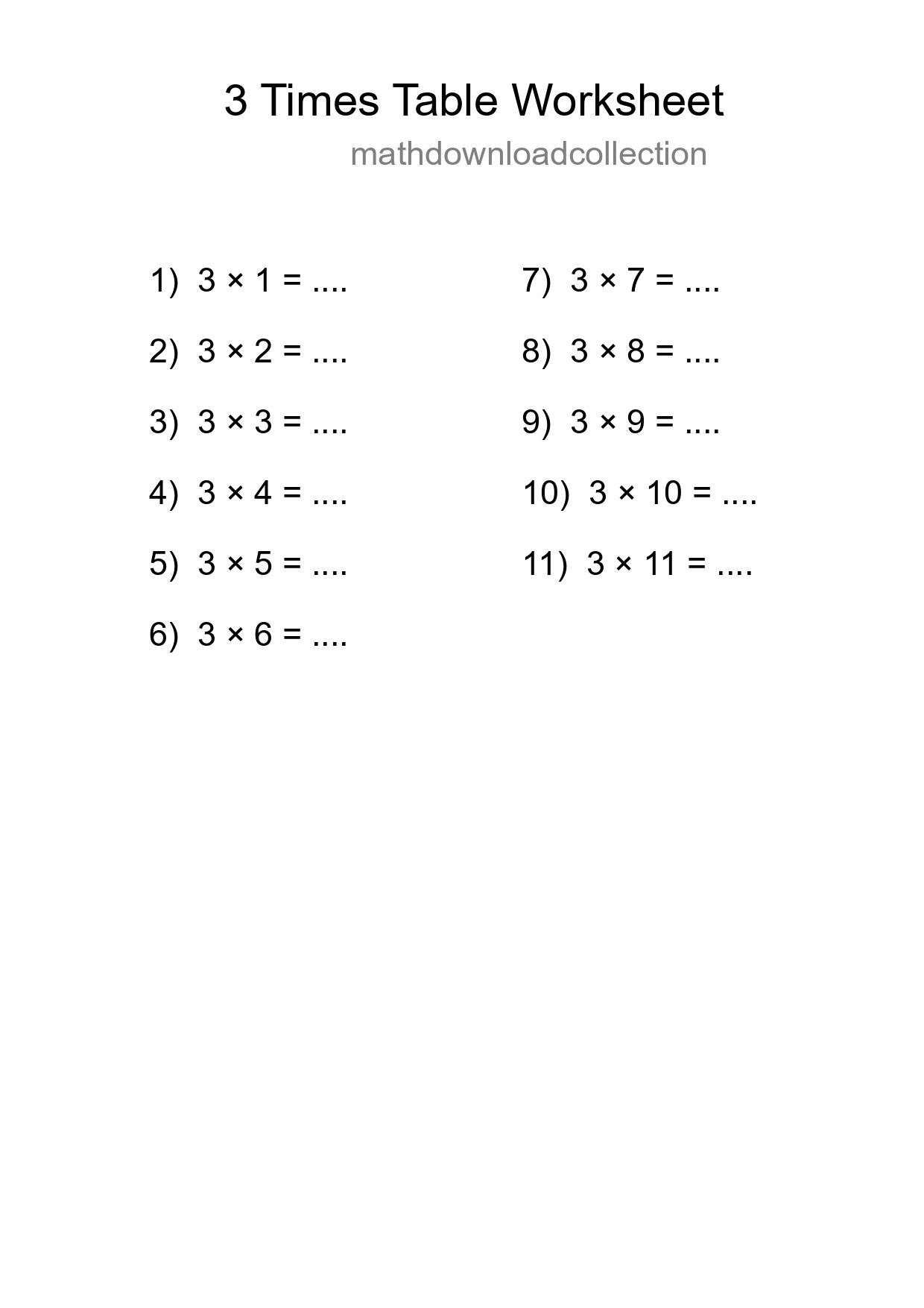 3 Times Table Worksheet For Grade 2 - Part 185