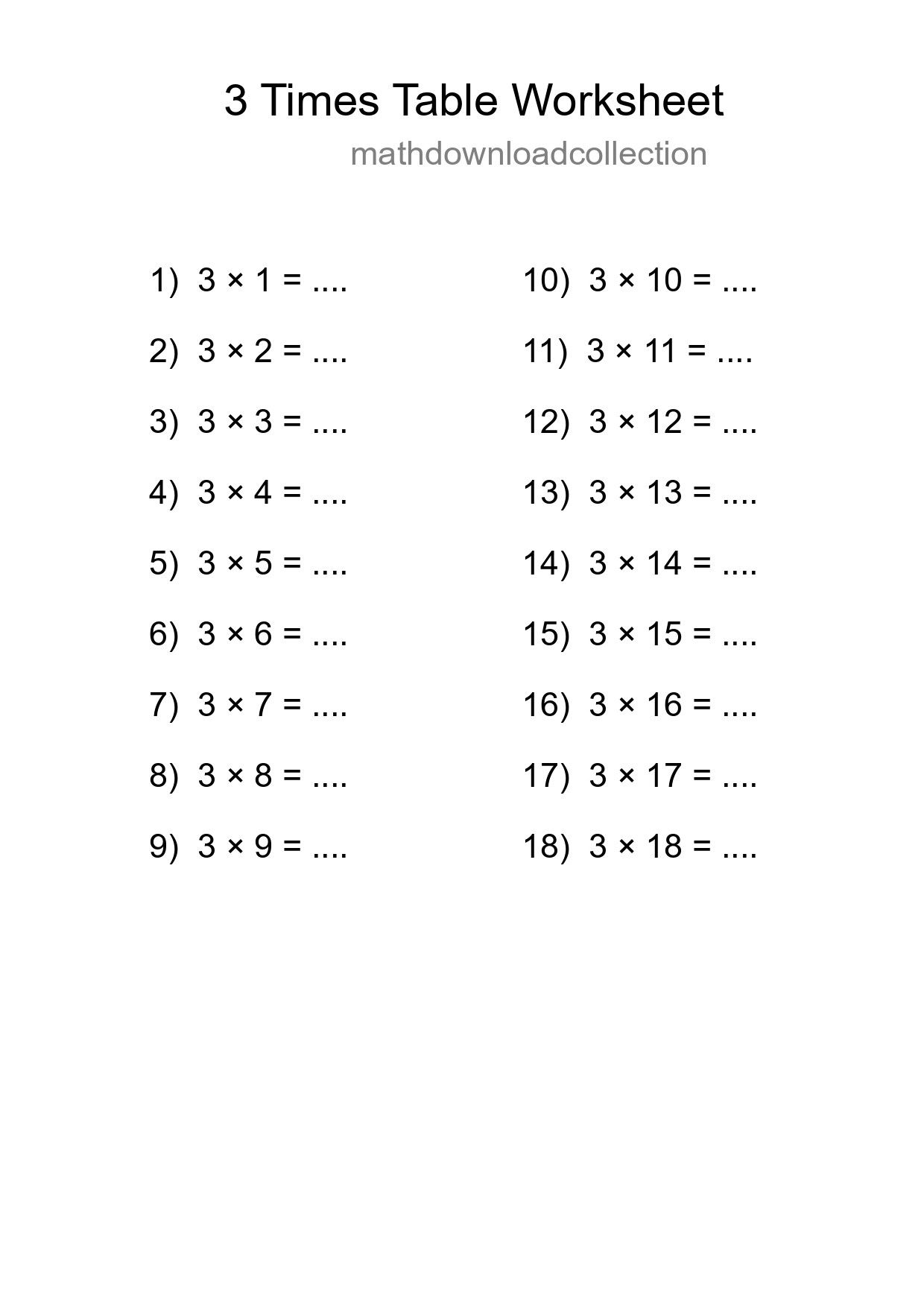 3 Times Table Worksheet For Grade 2 - Part 240