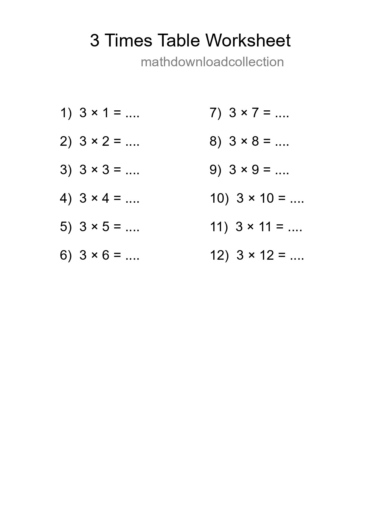 3 Times Table Worksheet For Grade 2 With Answers - Part 196