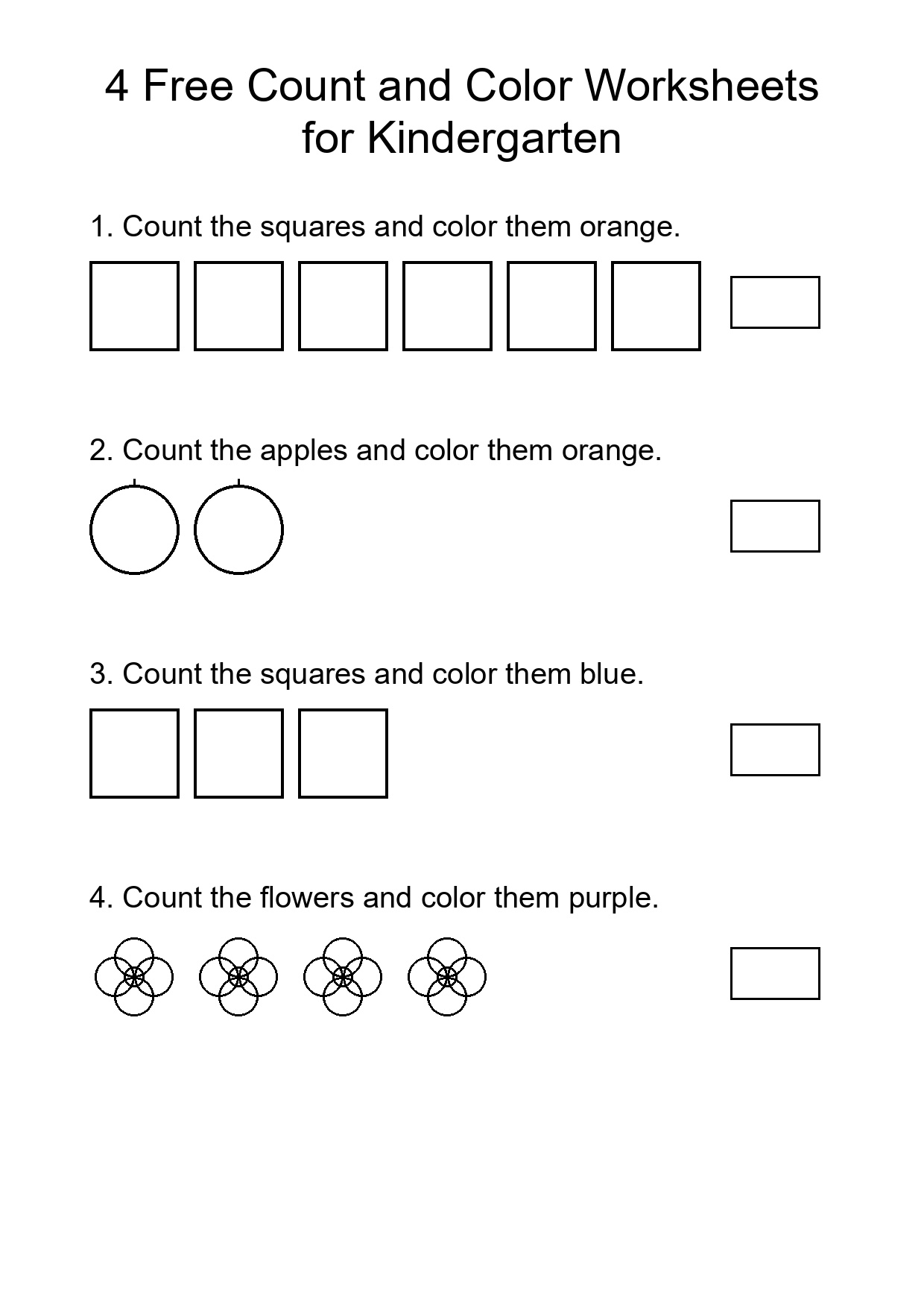 4 Free Count and Color Worksheets for Kindergarten