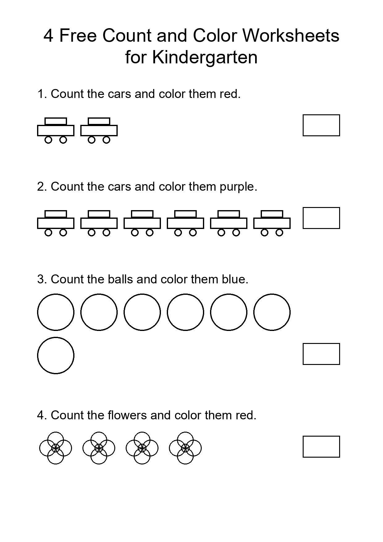4 Free Count and Color Worksheets for Kindergarten