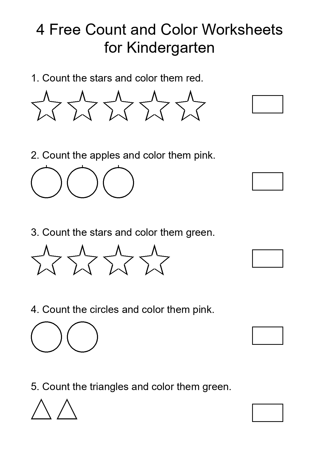 4 Free Count and Color Worksheets for Kindergarten