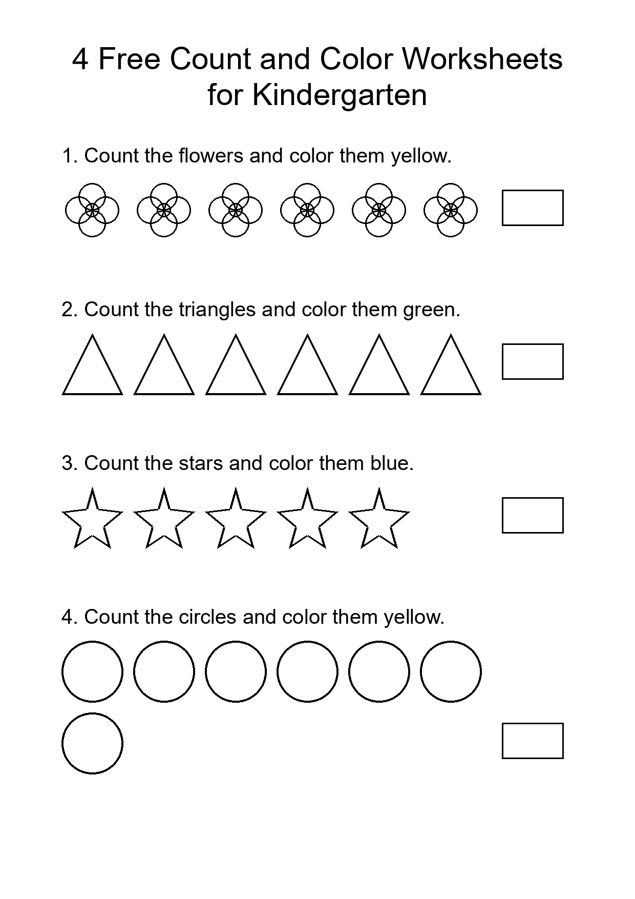 4 Free Count and Color Worksheets for Kindergarten