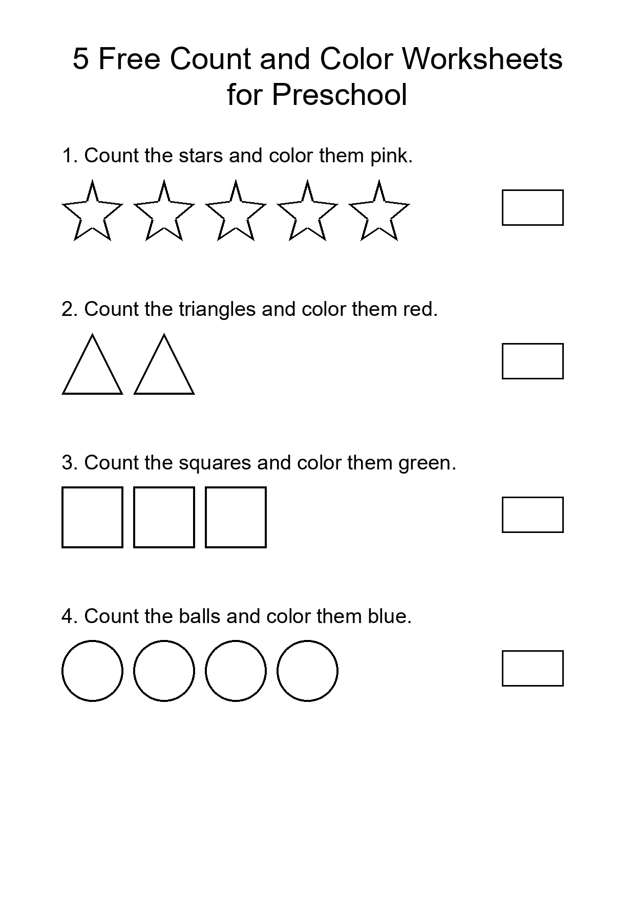 5 Free Count and Color Worksheets for Preschool