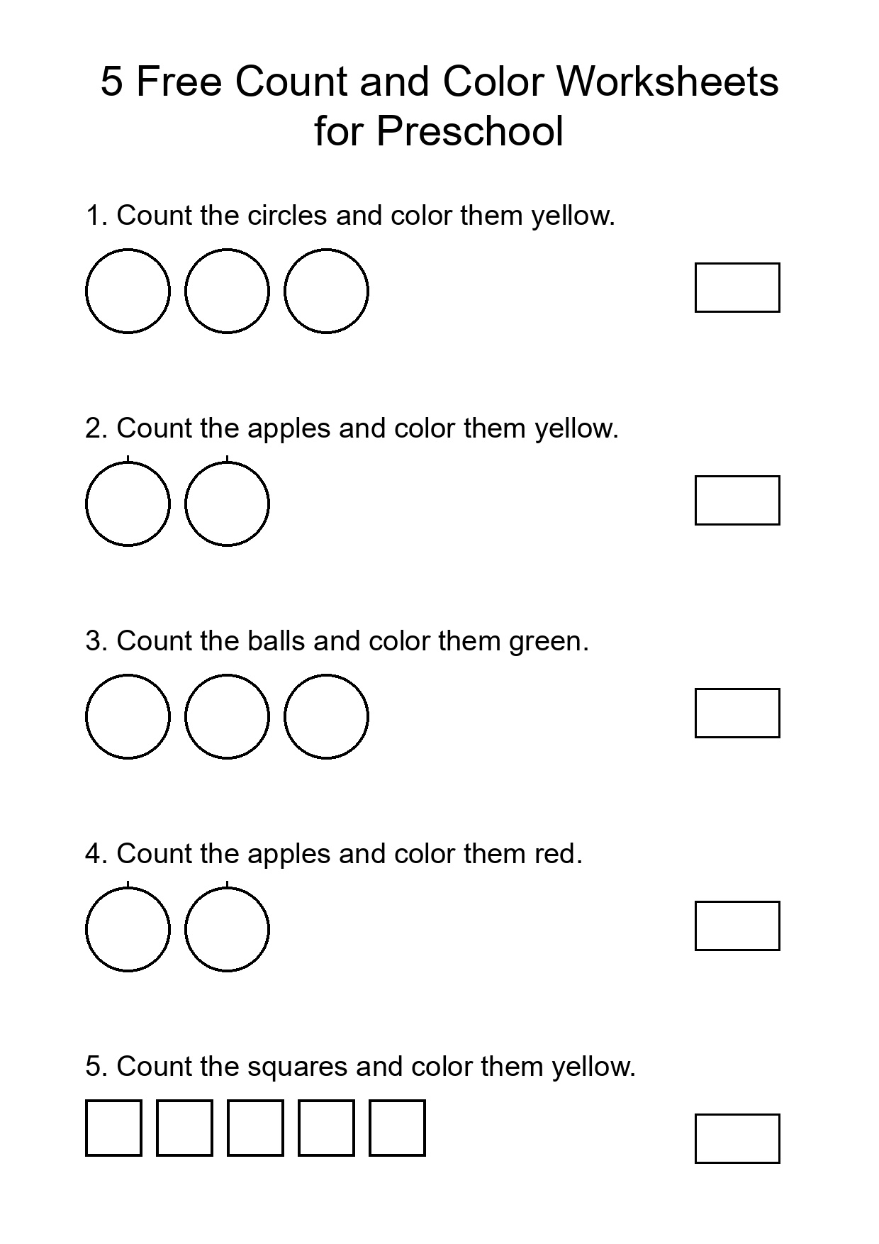 5 Free Count and Color Worksheets for Preschool