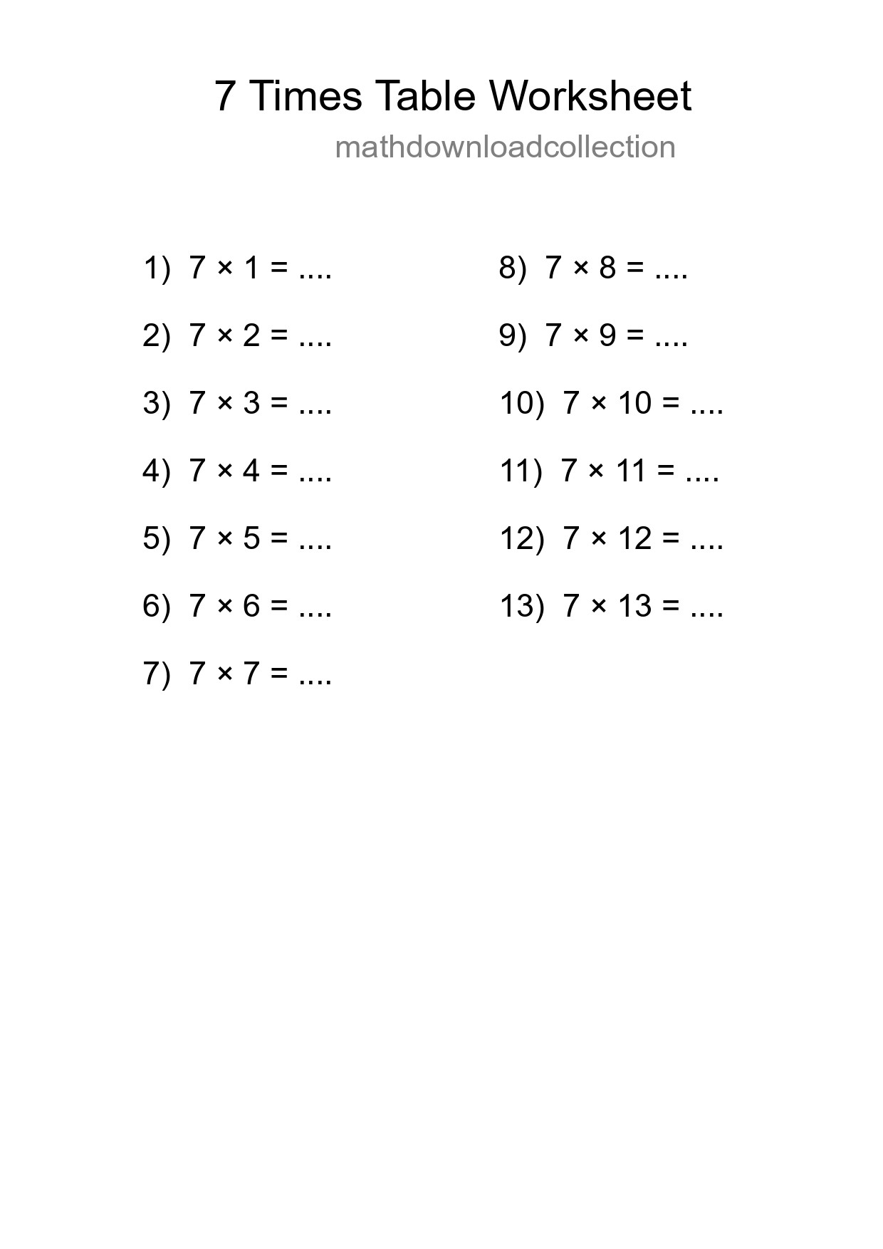 7 Times Table Worksheet For Grade 3 With Answers - Part 174