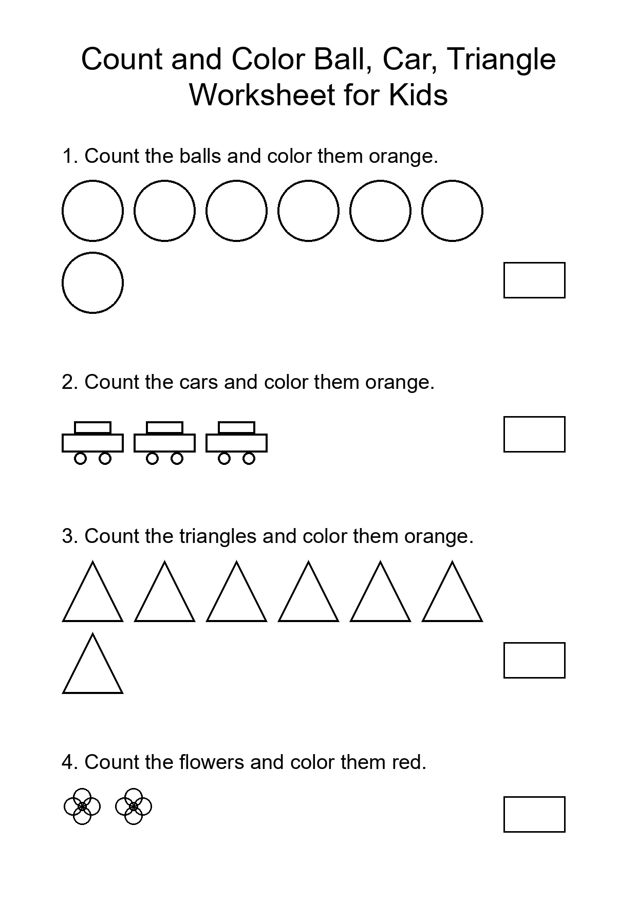 Count and Color Ball, Car, Triangle Worksheet for Kids
