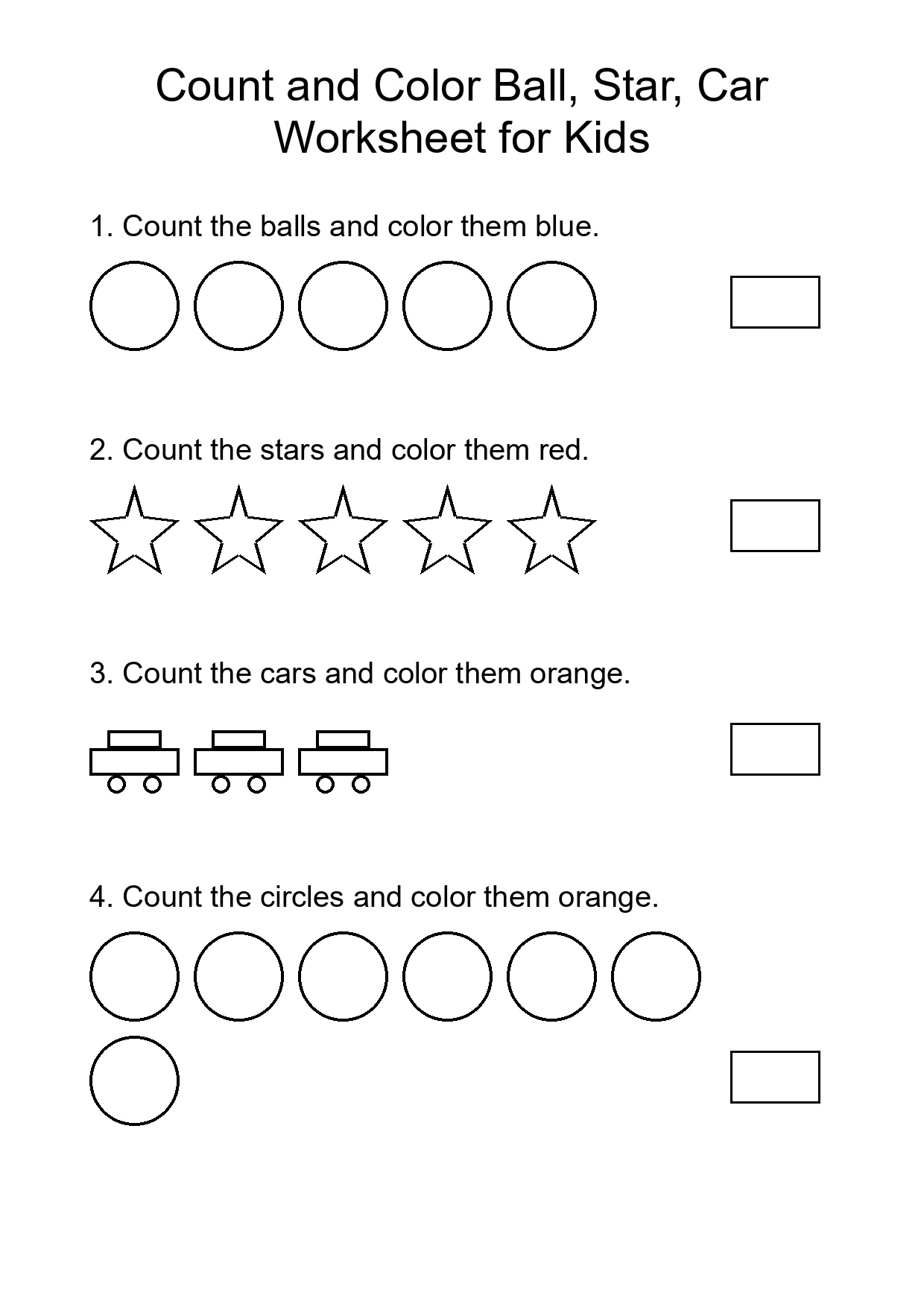 Count and Color Ball, Star, Car Worksheet for Kids