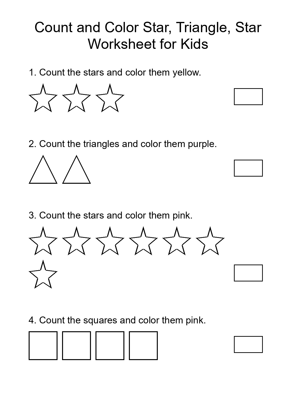 Count and Color Star, Triangle, Star Worksheet for Kids