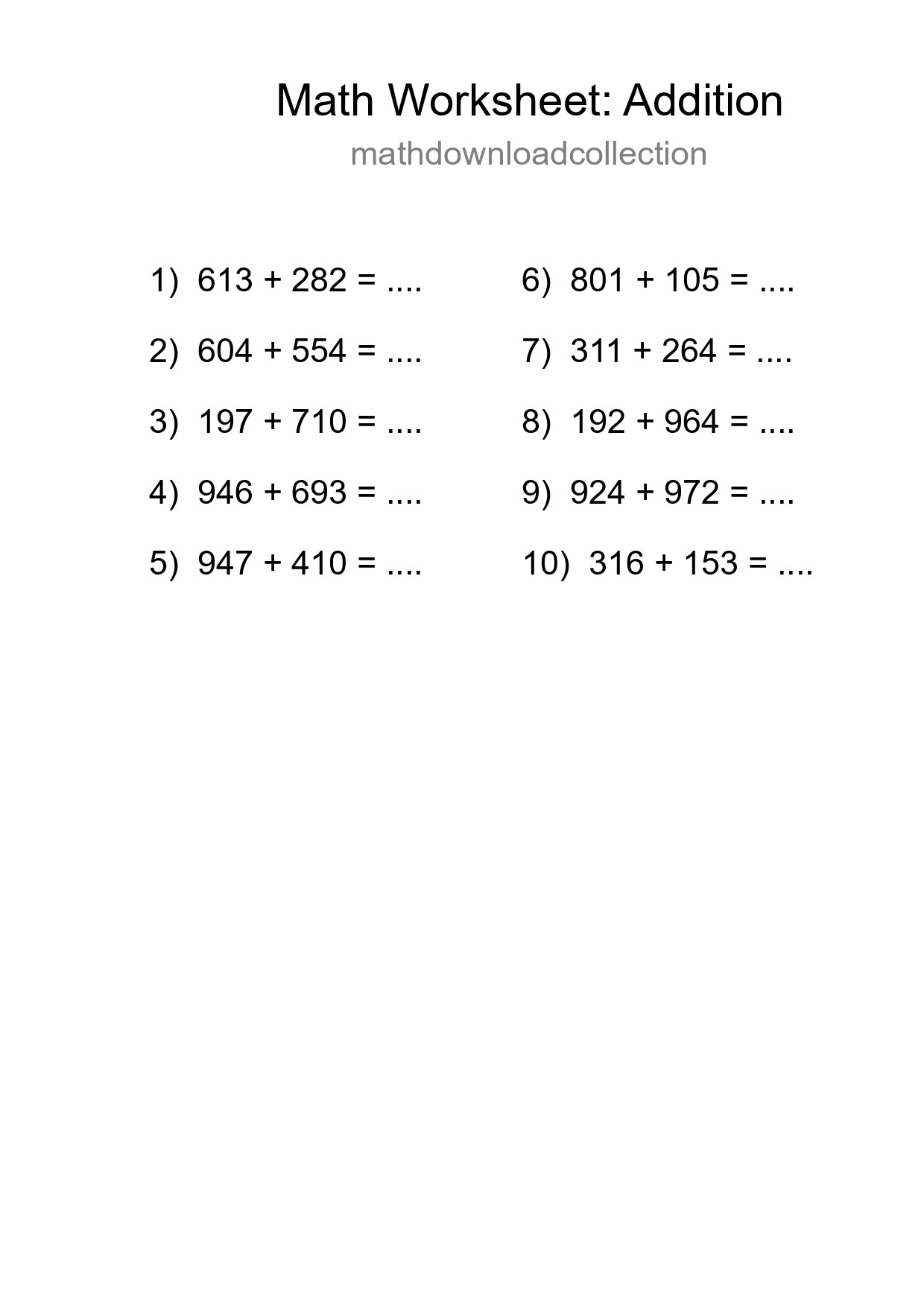 Free 10 Addition Math Worksheet For Grade 5 - Part 45