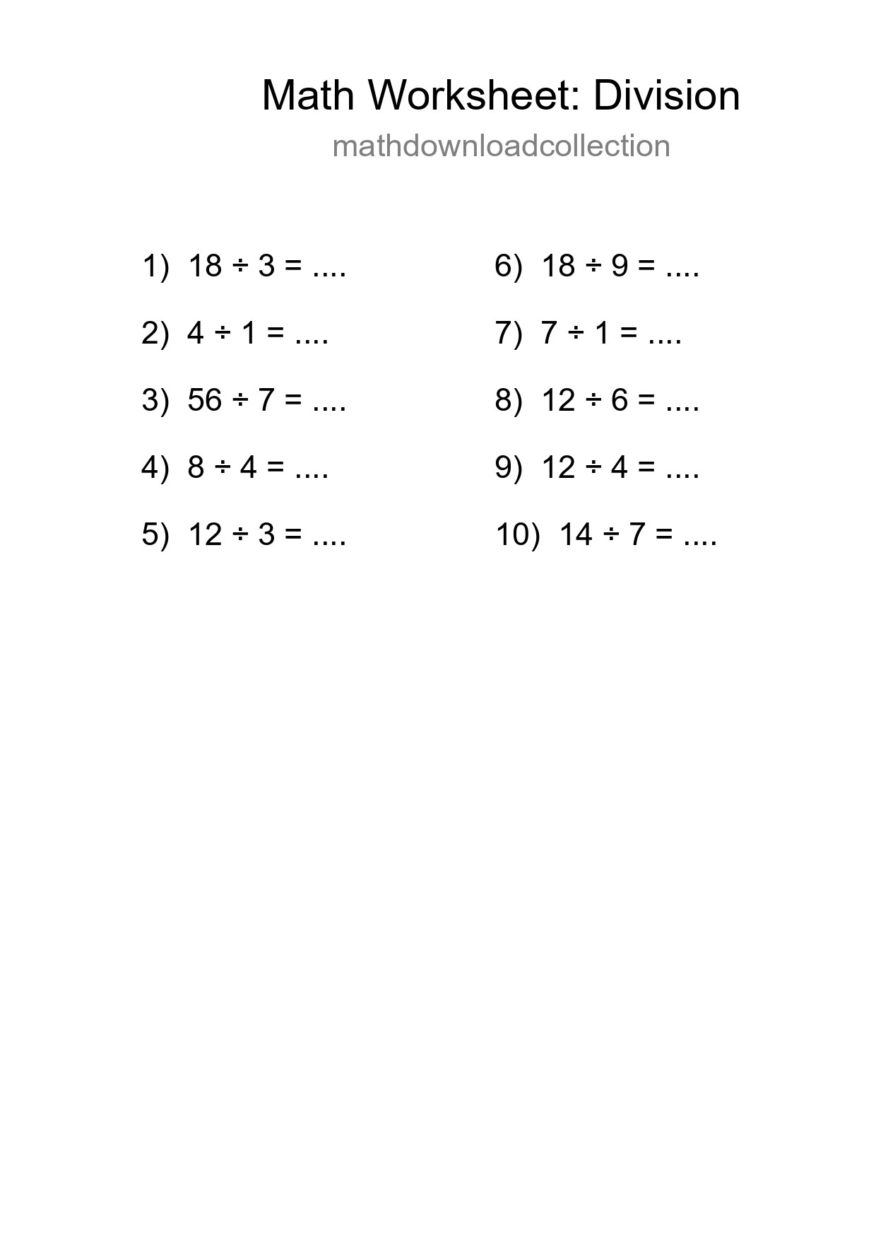 Free 10 Division Math Worksheet For Grade 1 With Answers - Part 191