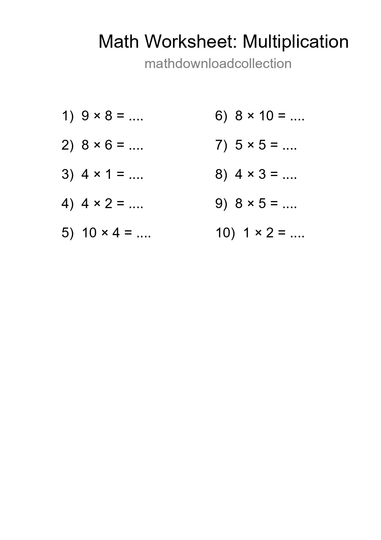 Free 10 Multiplication Math Worksheet For Grade 1 - Part 216