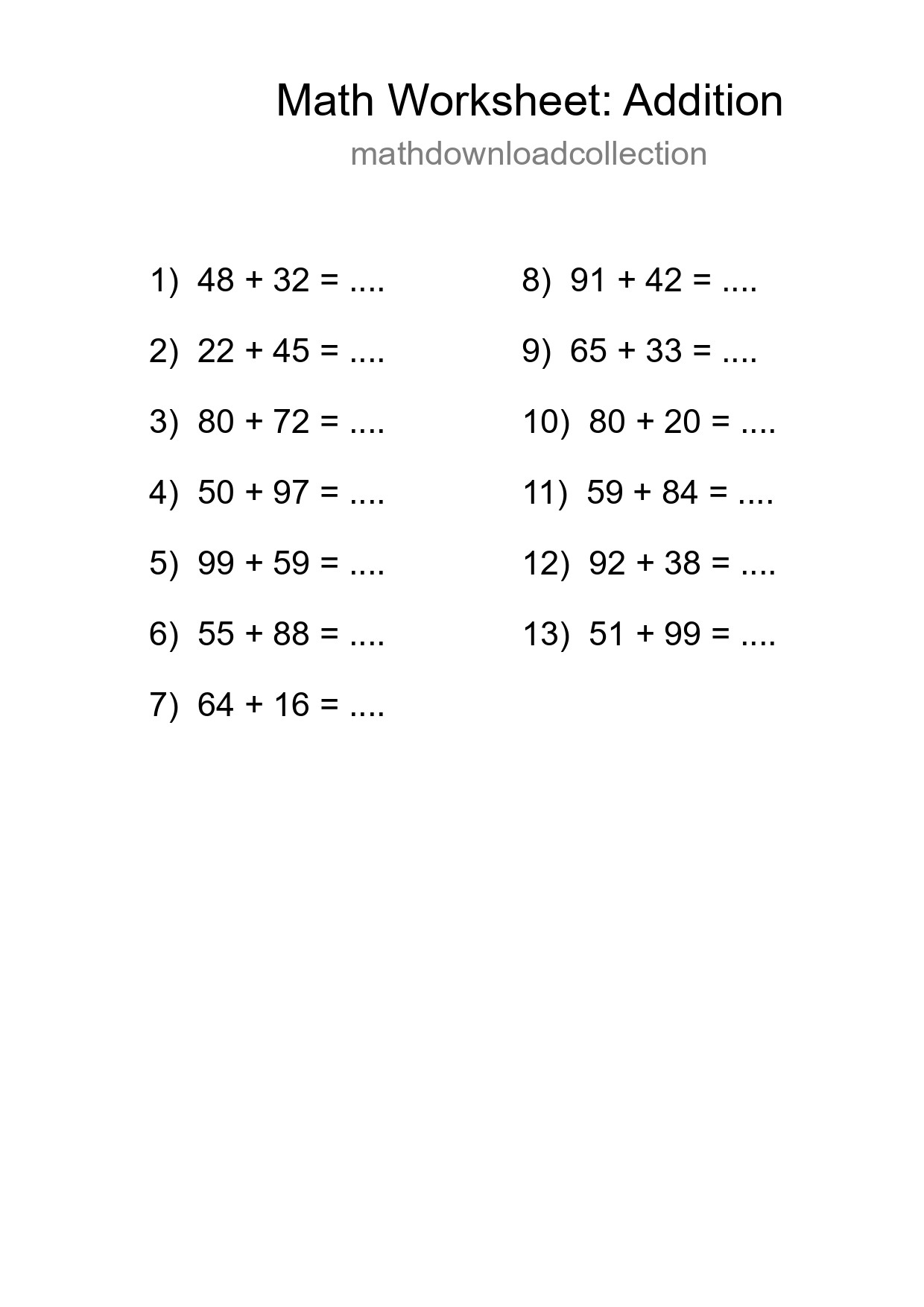 Free 13 Addition Math Worksheet For Grade 3 With Answers - Part 56