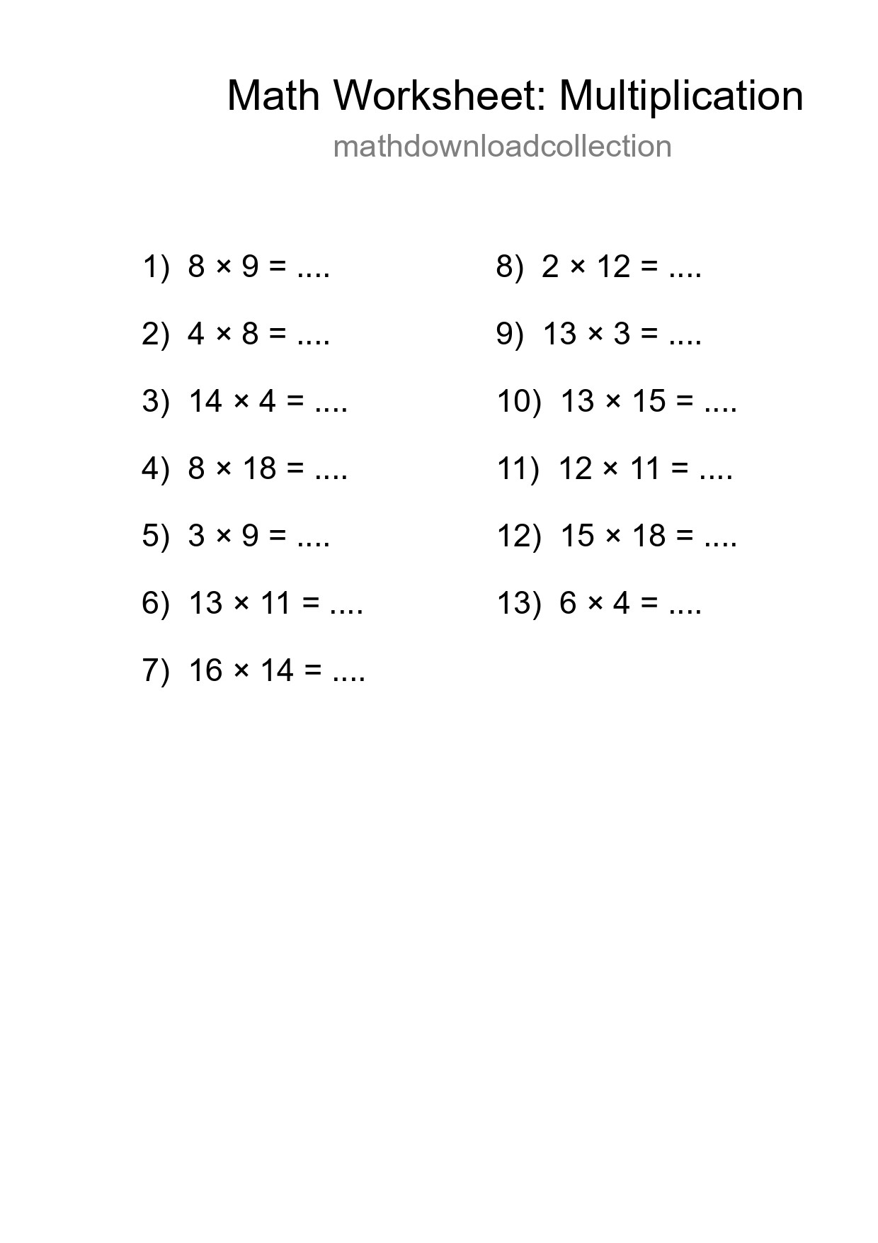 Free 13 Multiplication Math Worksheet For Grade 2 - Part 293