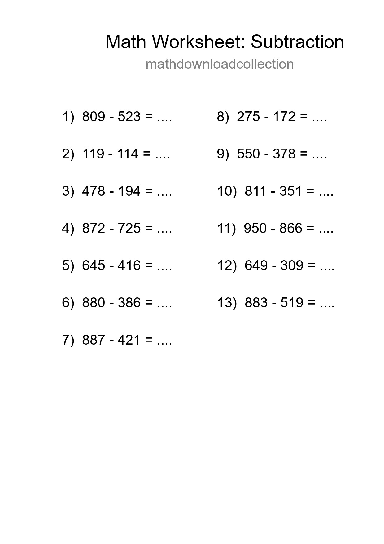 Free 13 Subtraction Math Worksheet For Grade 5 - Part 272