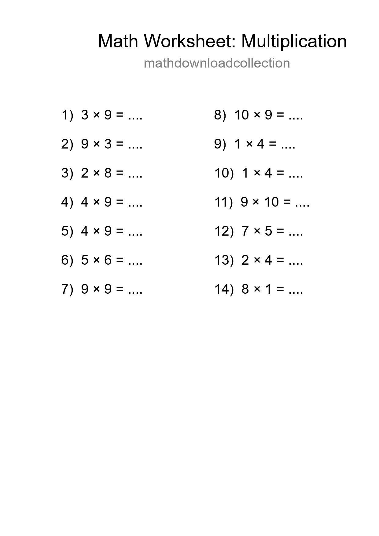 Free 14 Multiplication Math Worksheet For Grade 1 - Part 62