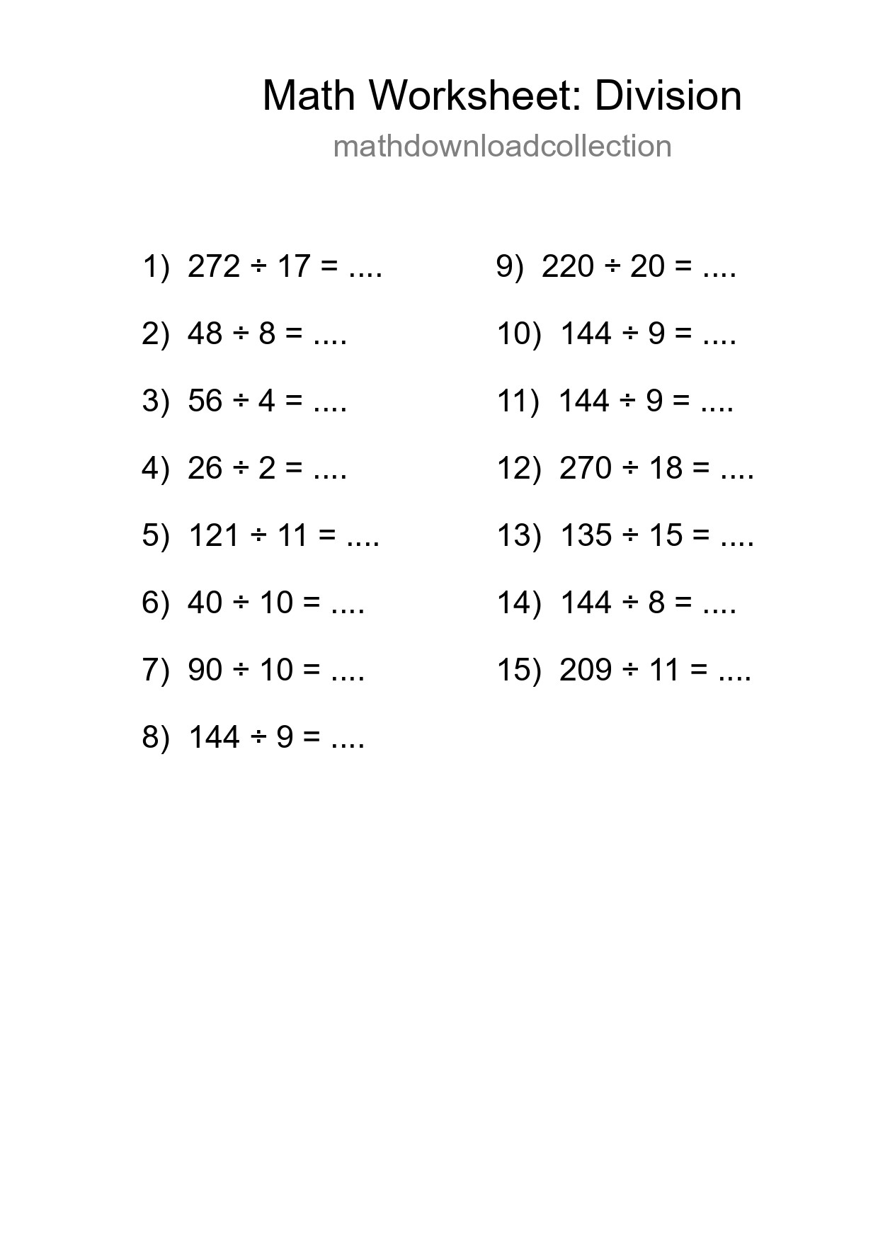 Free 15 Division Math Worksheet For Grade 2 With Answers - Part 213