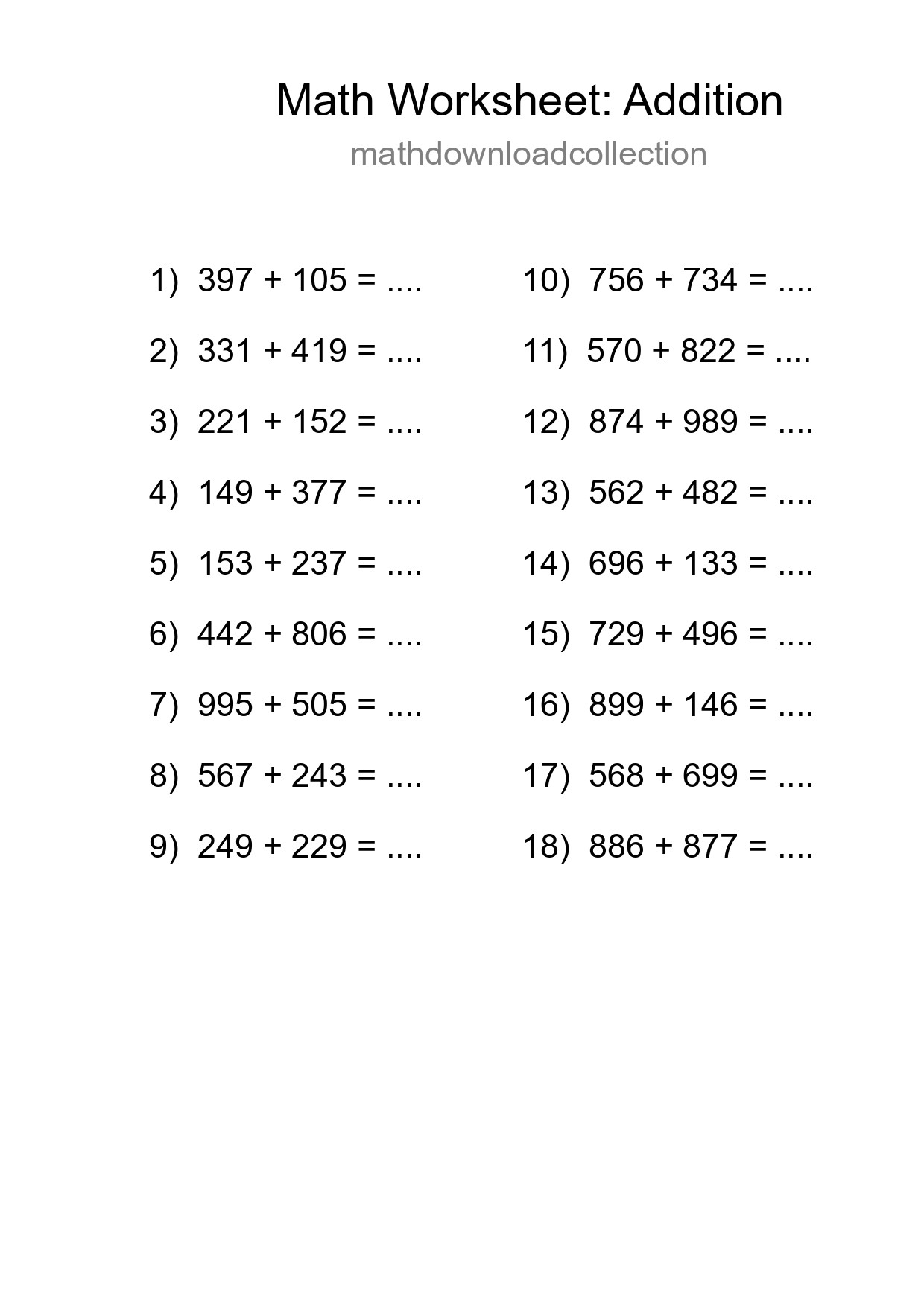 Free 18 Addition Math Worksheet For Grade 5 - Part 155