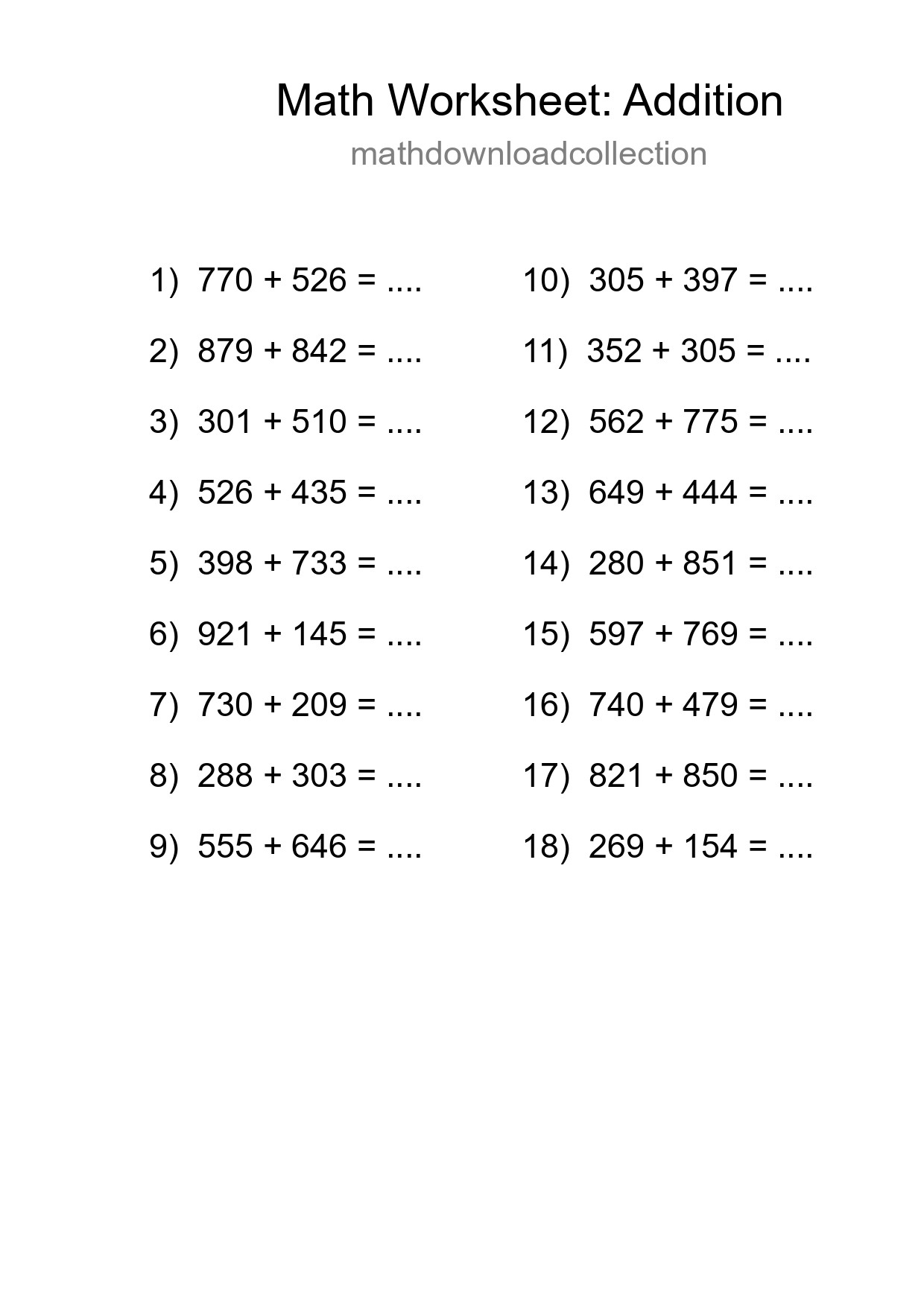 Free 18 Addition Math Worksheet For Grade 5 - Part 67