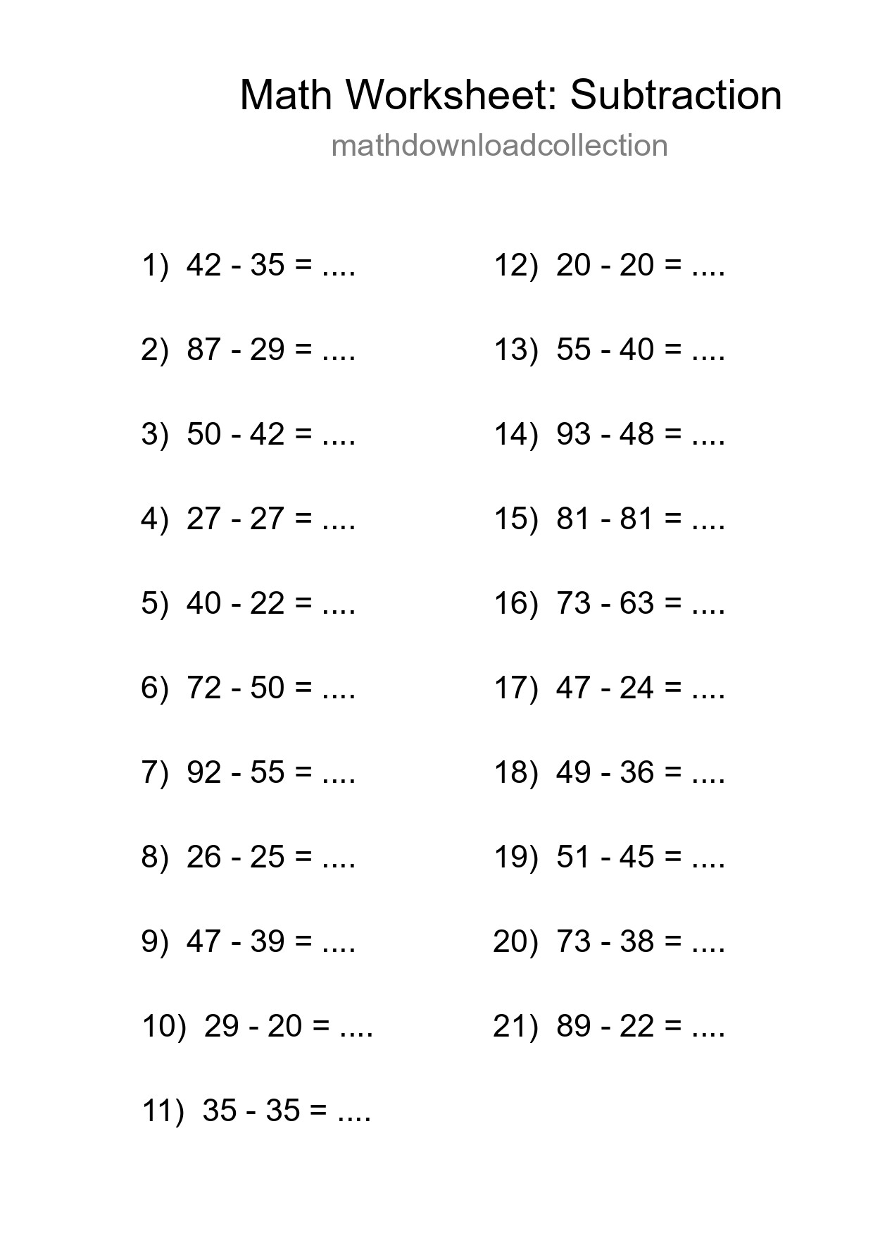 Free 21 Subtraction Math Worksheet For Grade 3 - Part 19