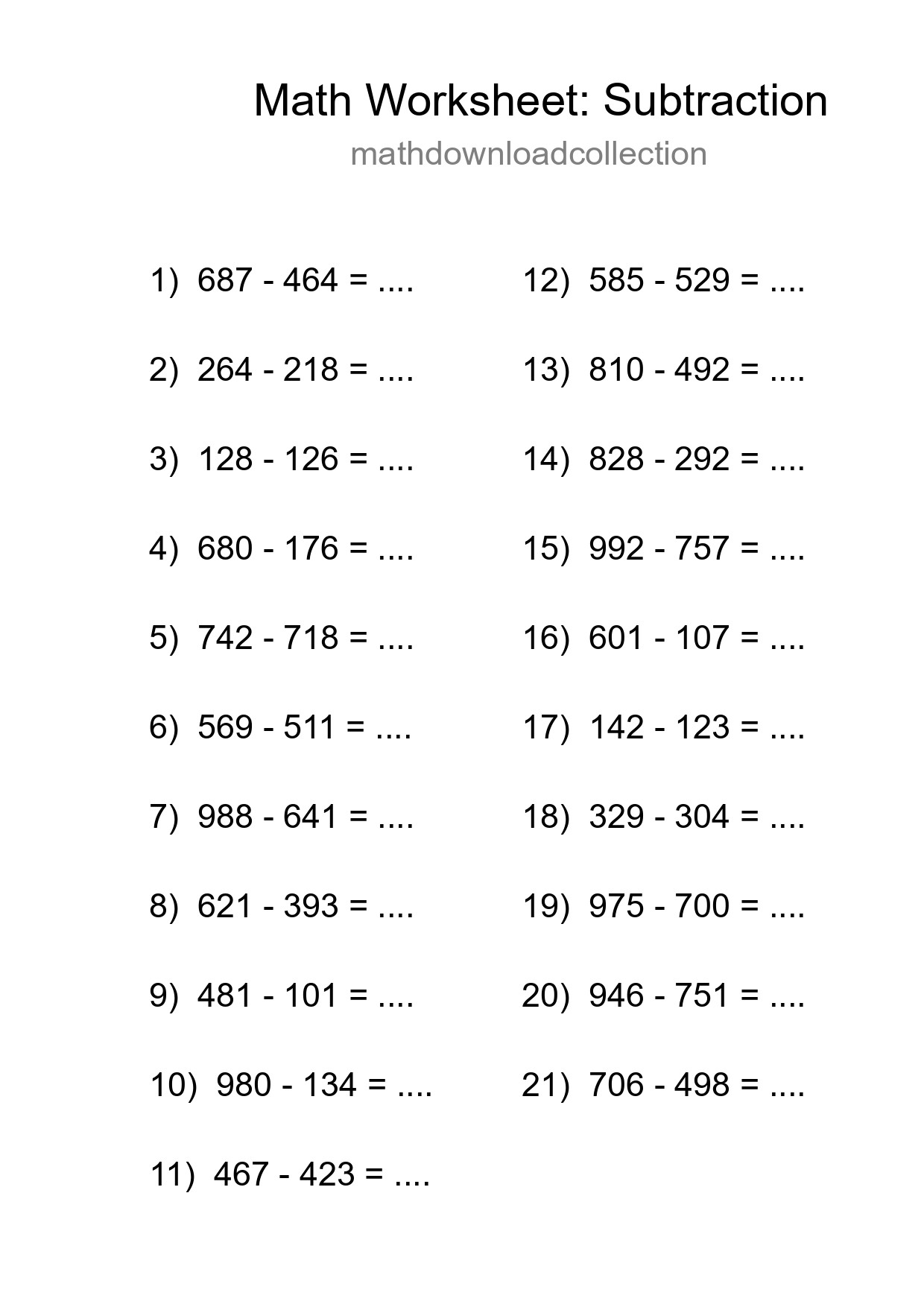 Free 21 Subtraction Math Worksheet For Grade 5 - Part 52
