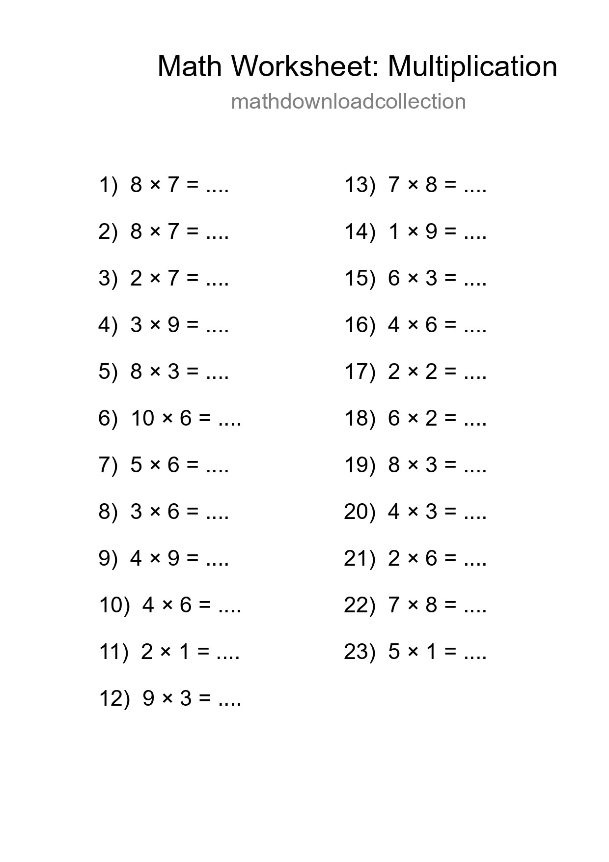 Free 23 Multiplication Math Worksheet For Grade 1 - Part 150