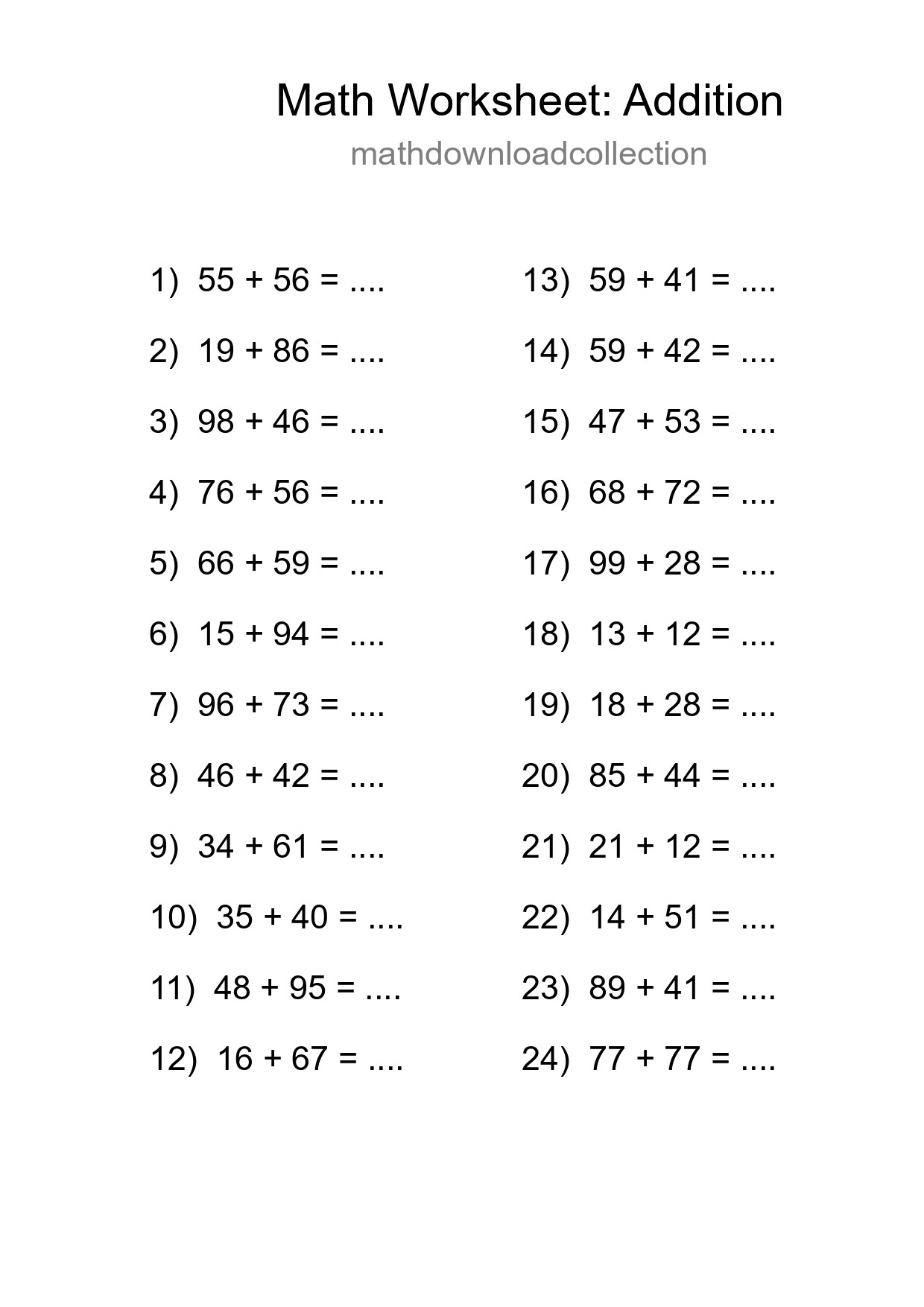 Free 24 Addition Math Worksheet For Grade 3 With Answers - Part 144