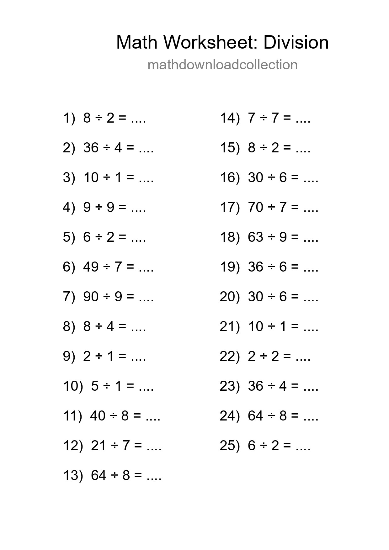 Free 25 Division Math Worksheet For Grade 1 - Part 268