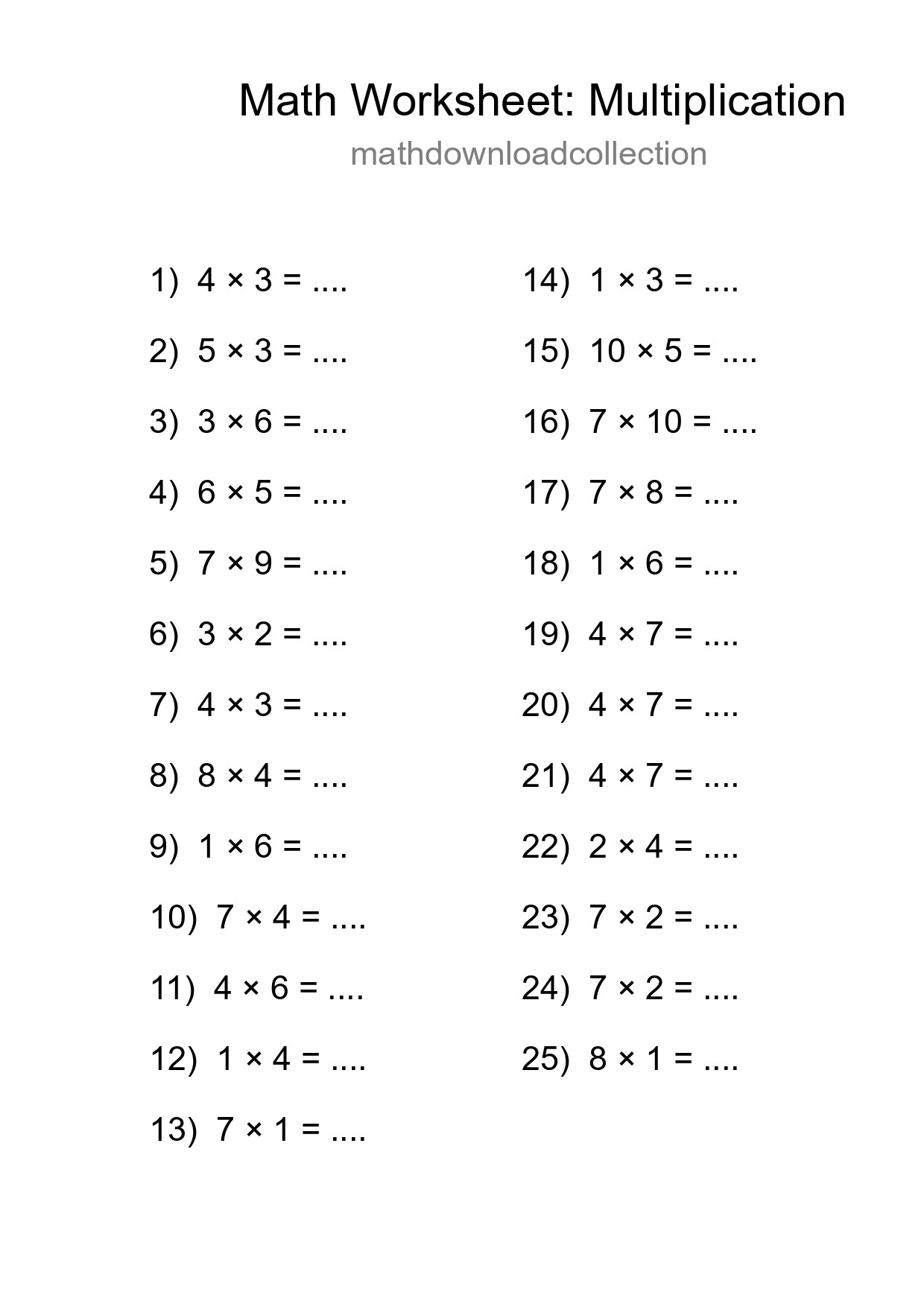 Free 25 Multiplication Math Worksheet For Grade 1 - Part 95