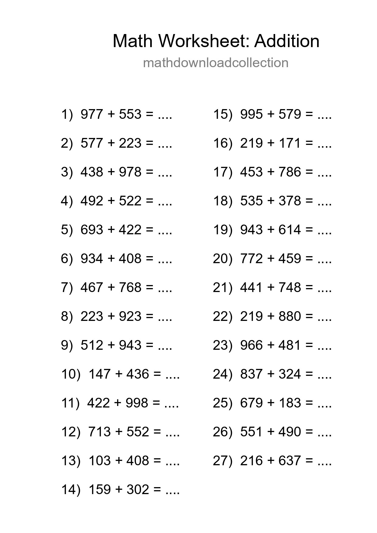 Free 27 Addition Math Worksheet For Grade 5 - Part 254