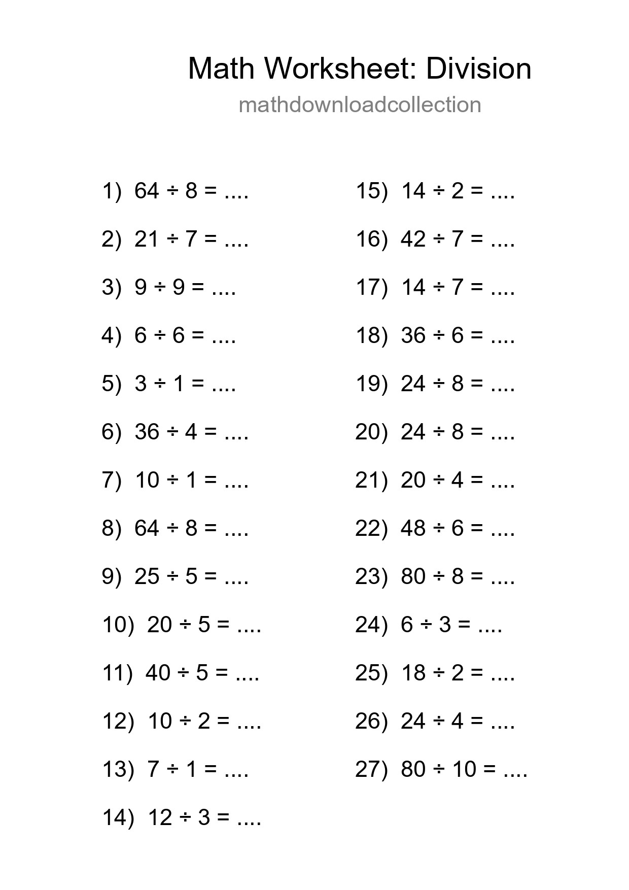 Free 27 Division Math Worksheet For Grade 1 - Part 279