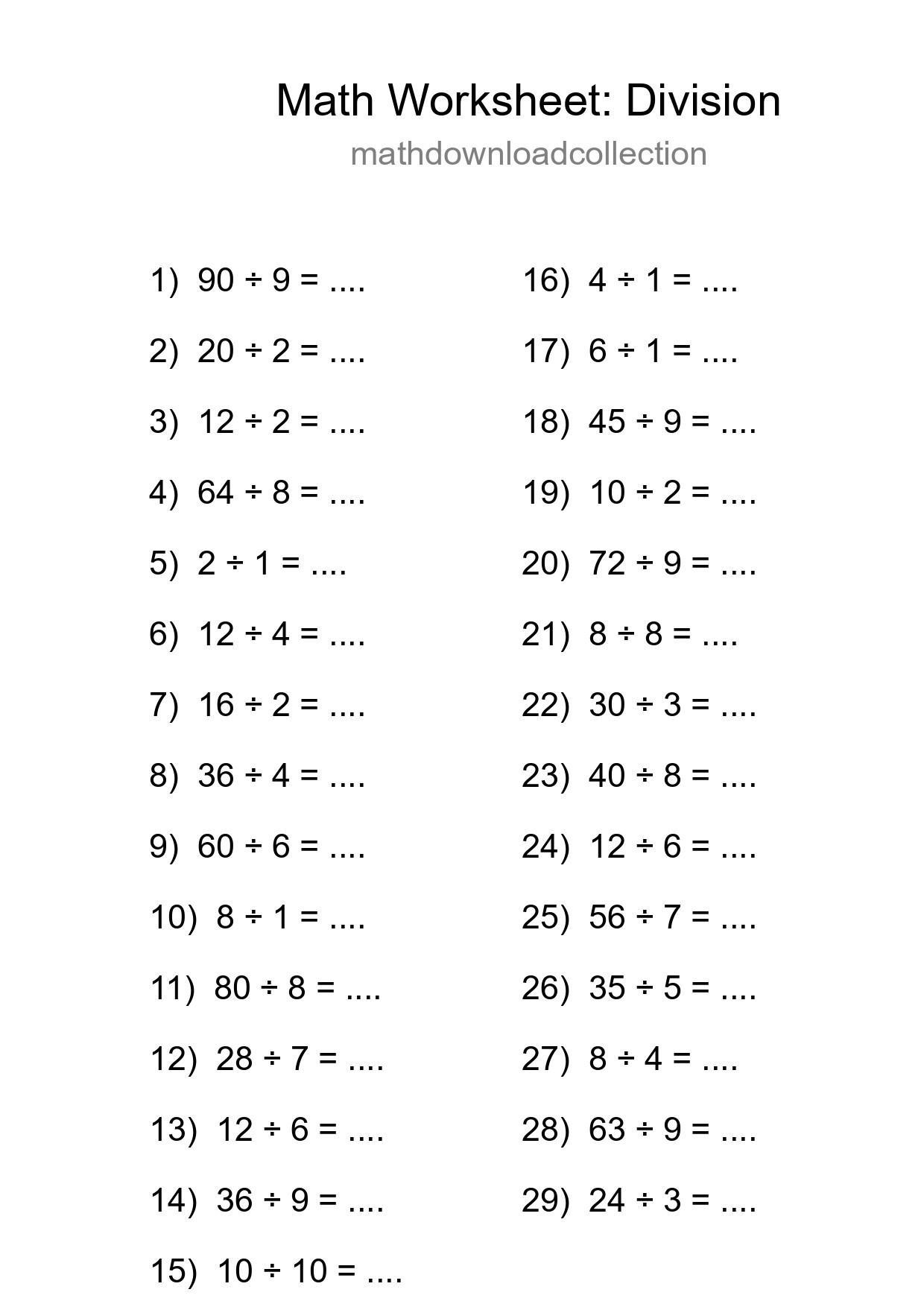 Free 29 Division Math Worksheet For Grade 1 - Part 15