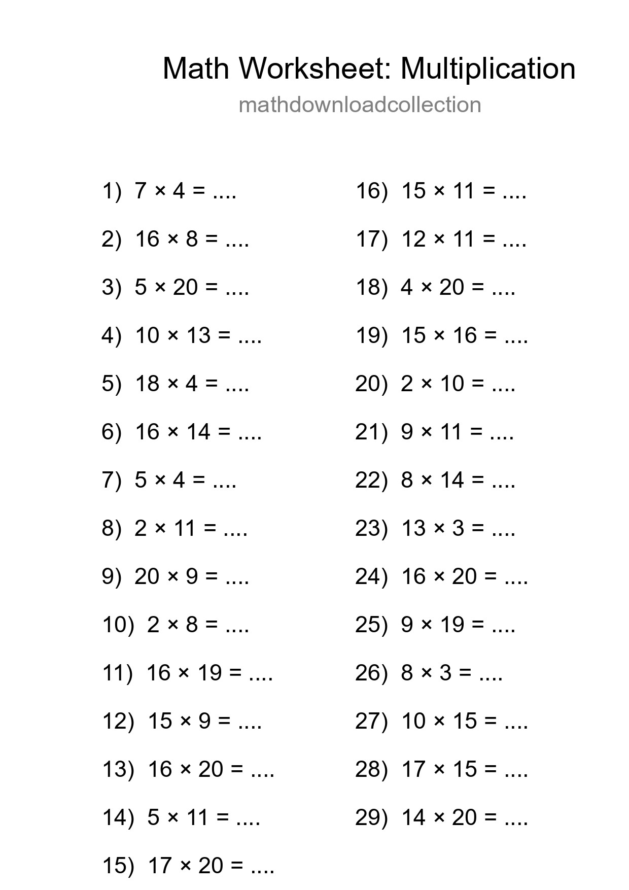 Free 29 Multiplication Math Worksheet For Grade 2 - Part 205