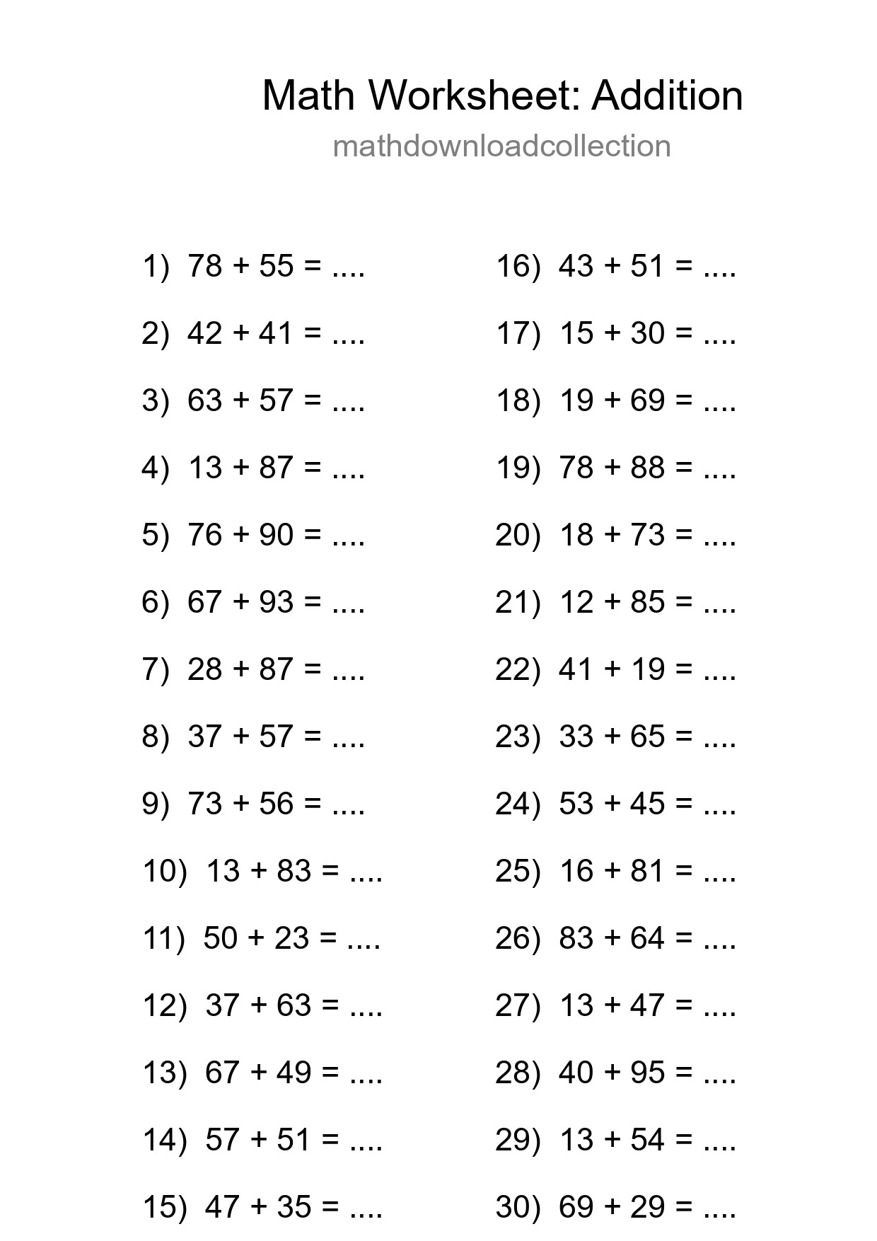 Free 30 Addition Math Worksheet For Grade 3 - Part 276