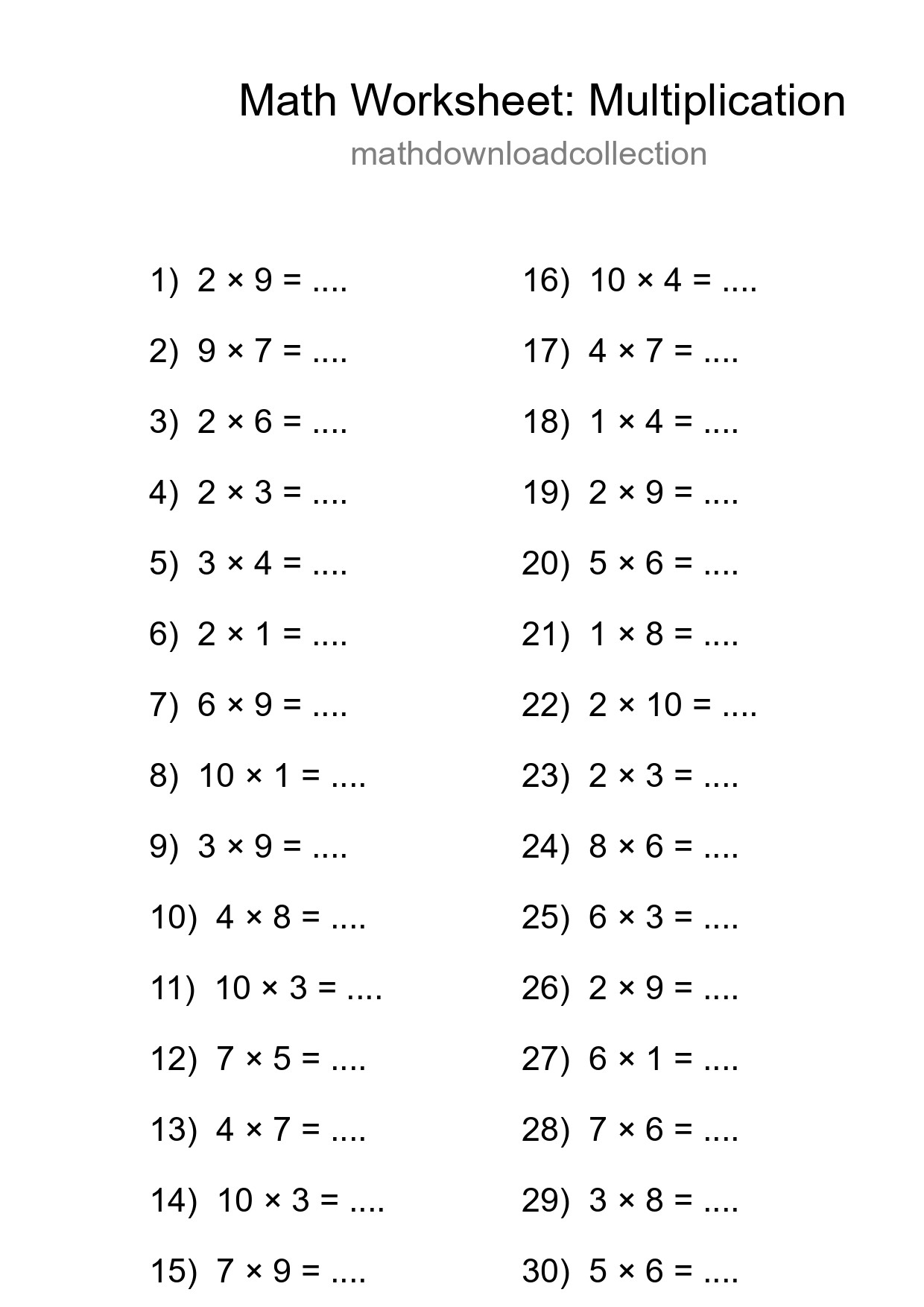 Free 30 Multiplication Math Worksheet For Grade 1 With Answers - Part 260