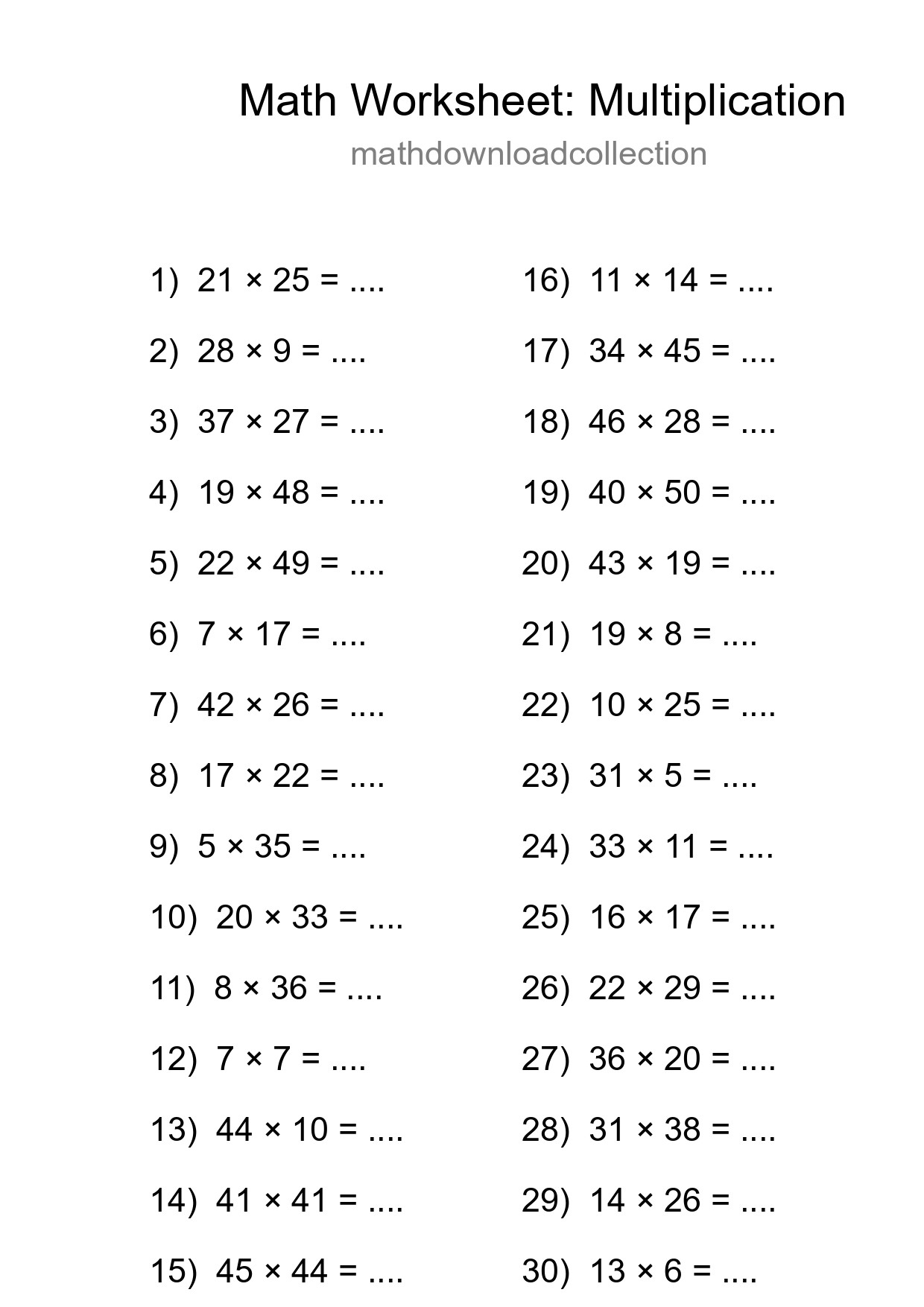 Free 30 Multiplication Math Worksheet For Grade 2 With Answers - Part 18
