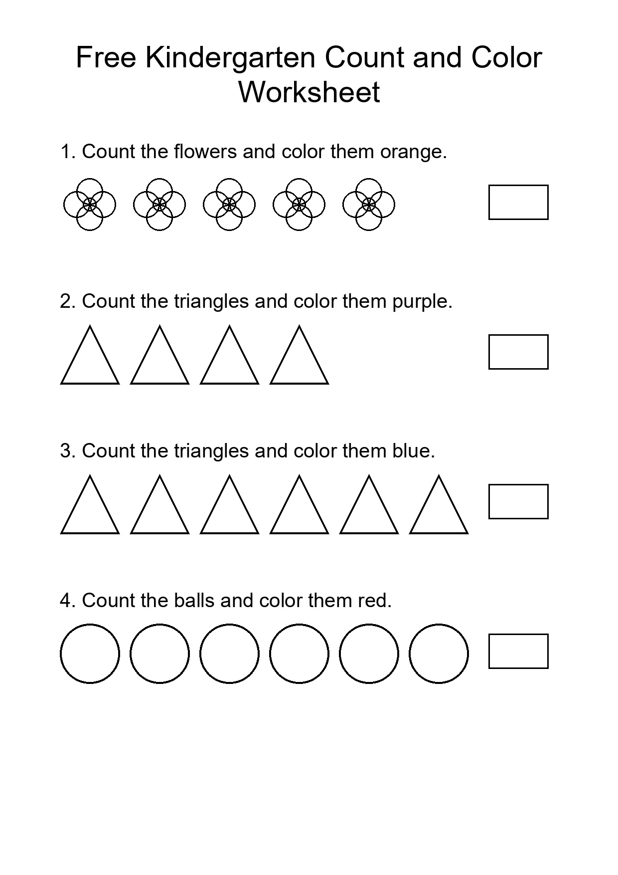 Free Kindergarten Count and Color Worksheet