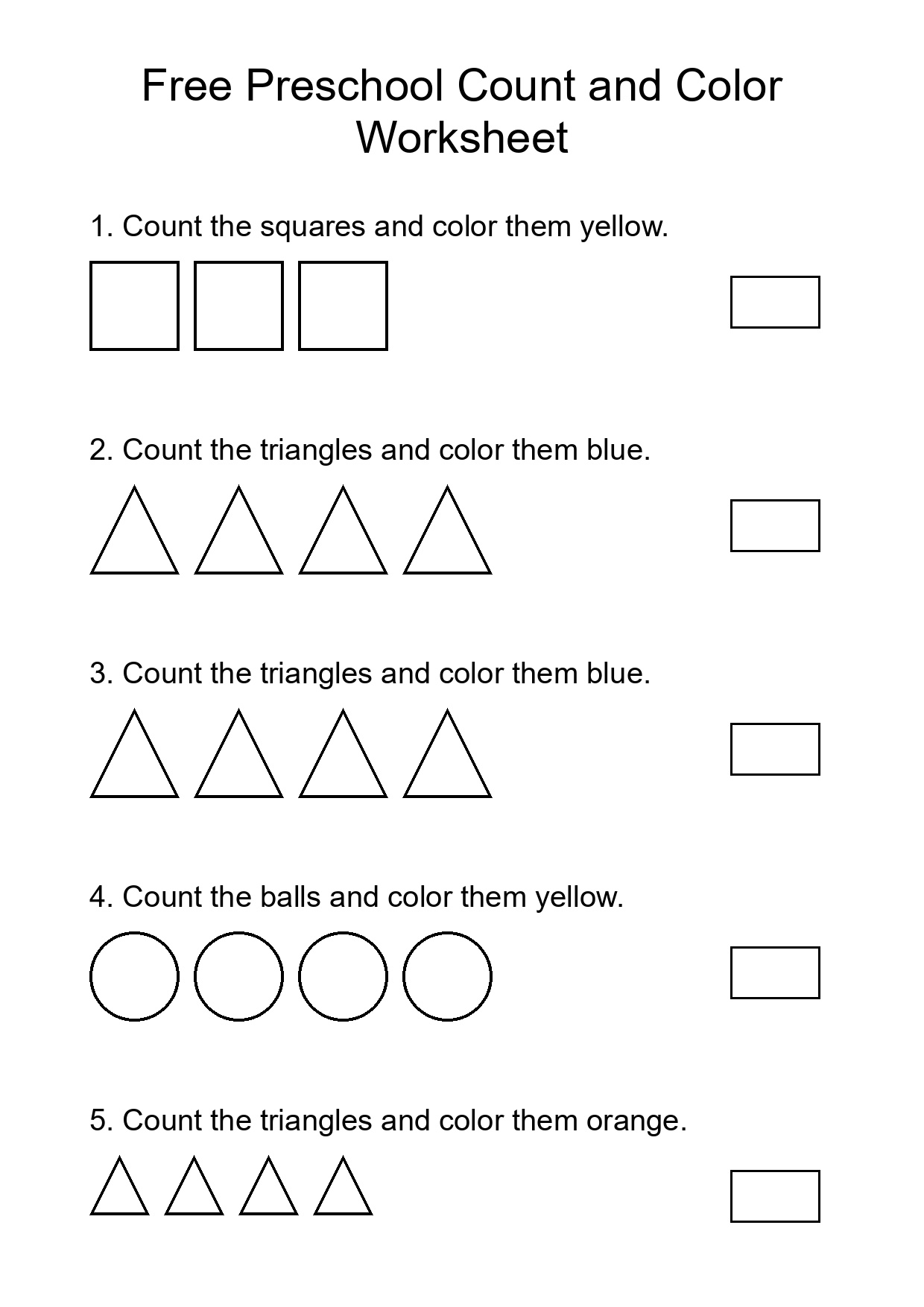 Free Preschool Count and Color Worksheet