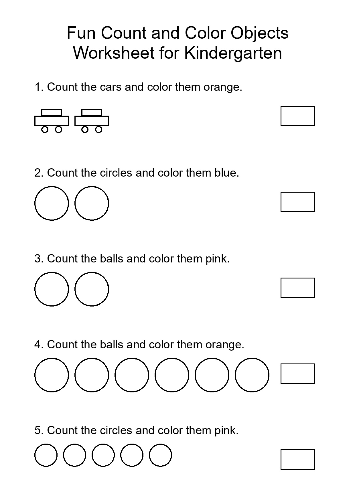 Fun Count and Color Objects Worksheet for Kindergarten