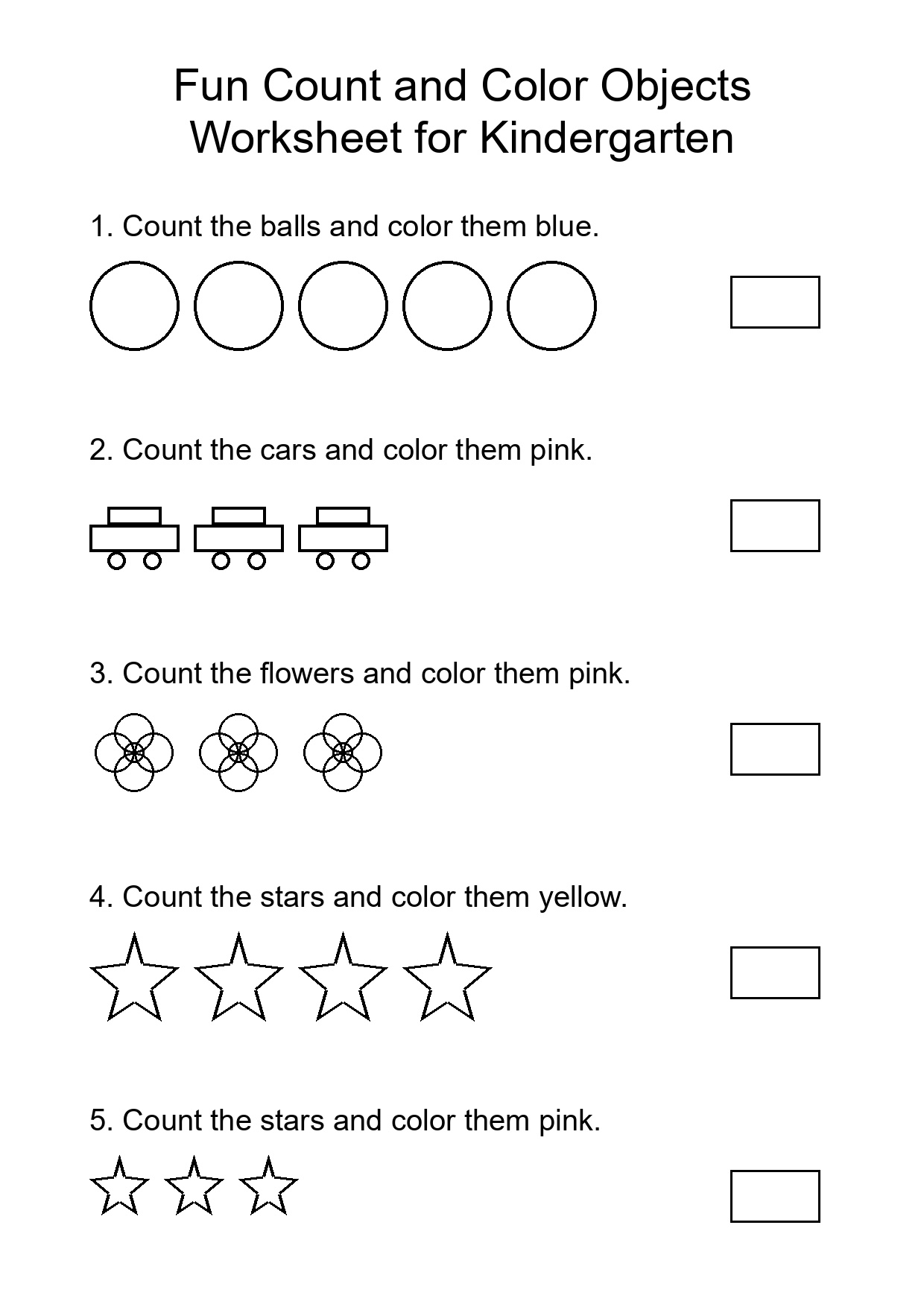 Fun Count and Color Objects Worksheet for Kindergarten