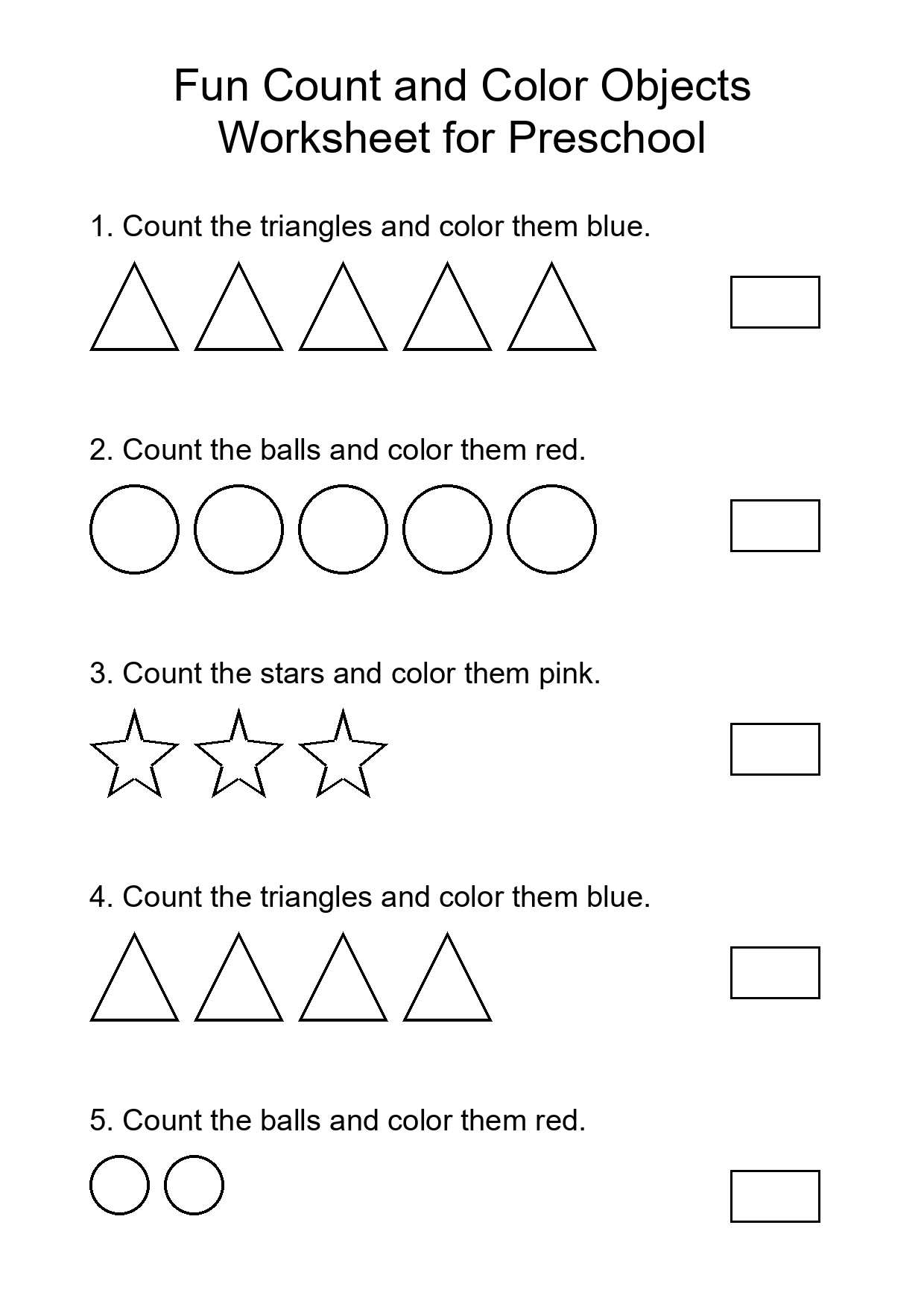 Fun Count and Color Objects Worksheet for Preschool