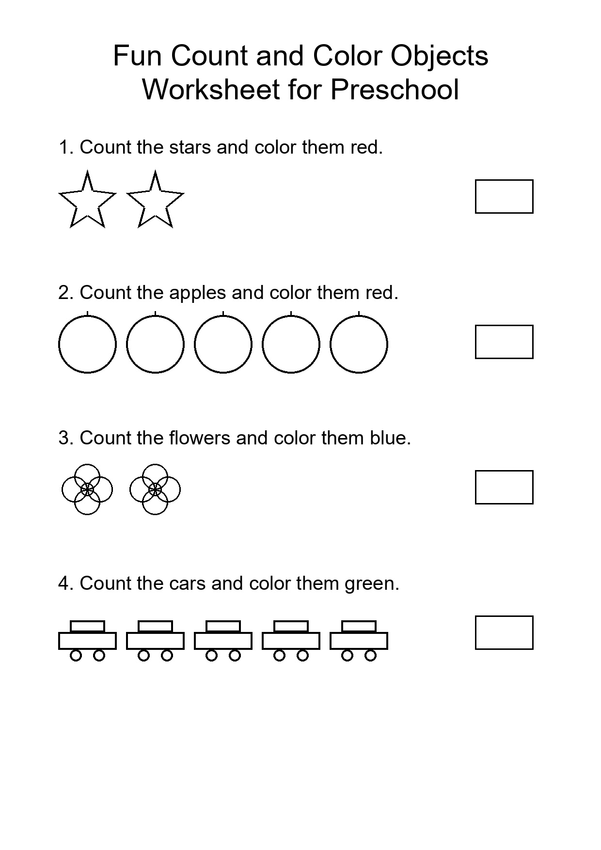 Fun Count and Color Objects Worksheet for Preschool