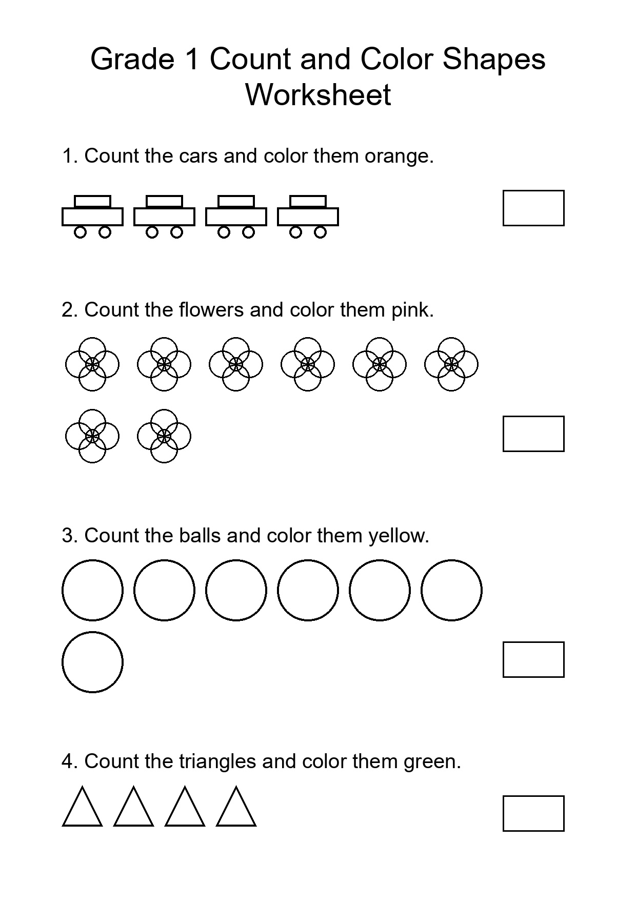 Grade 1 Count and Color Shapes Worksheet
