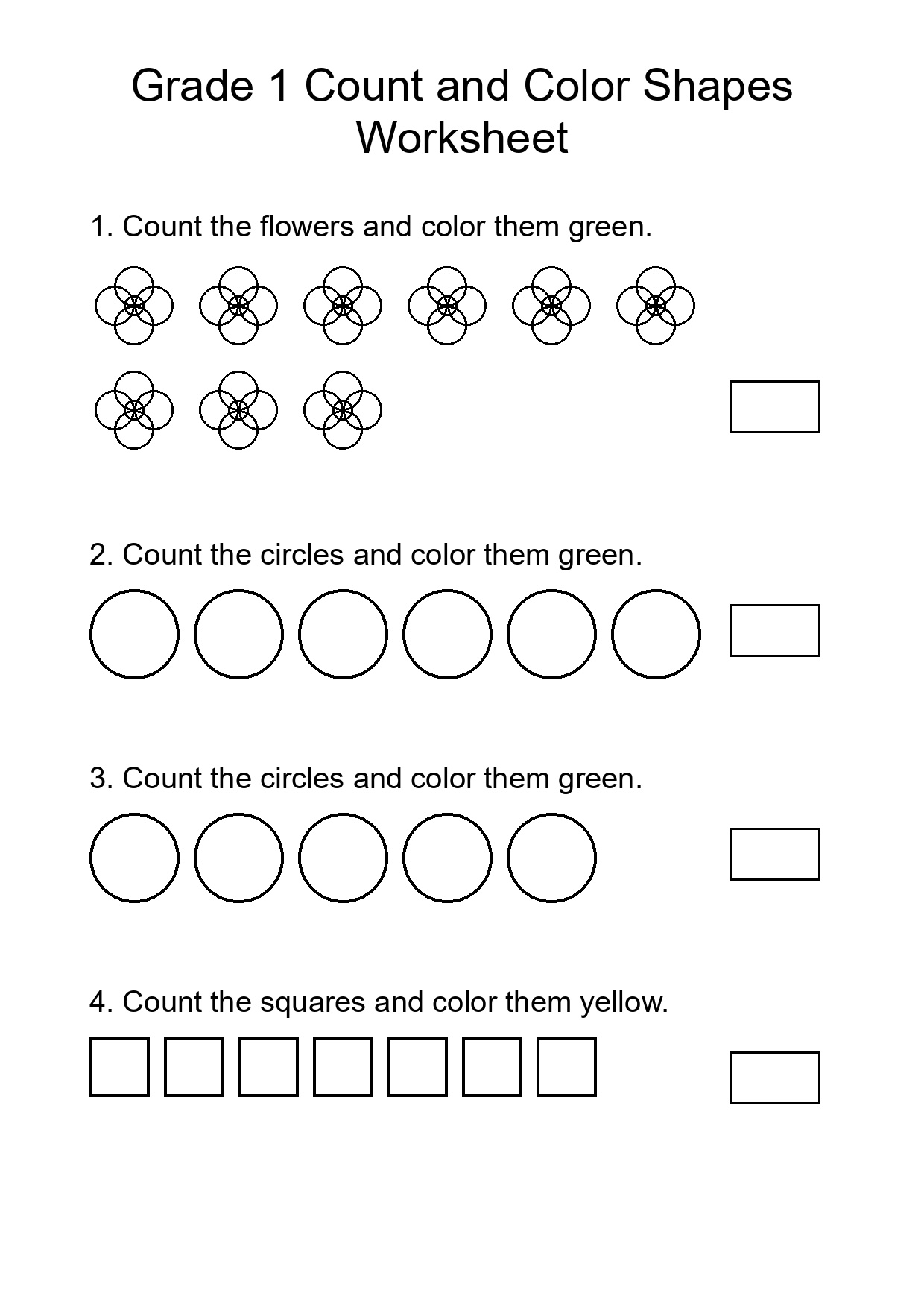 Grade 1 Count and Color Shapes Worksheet