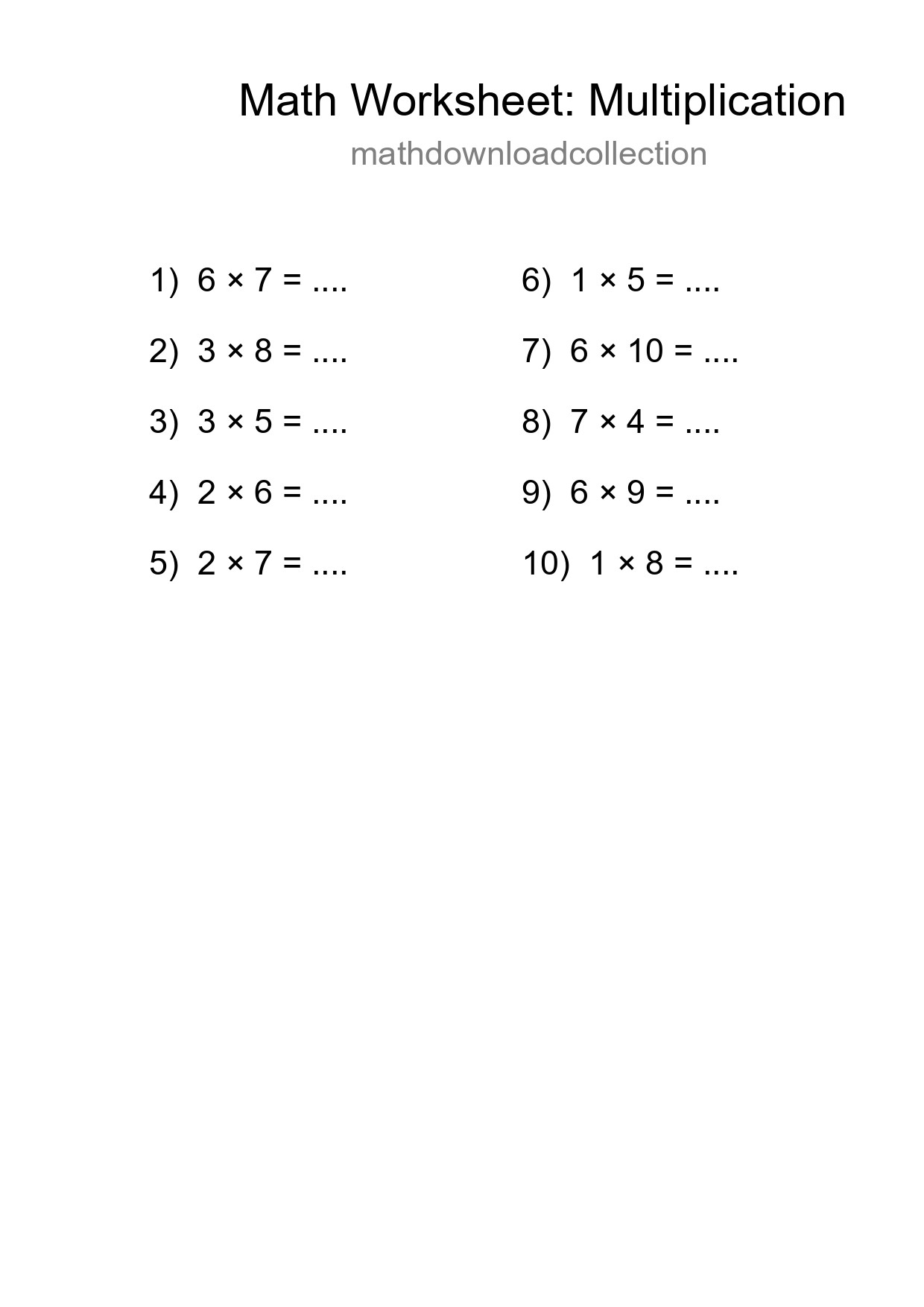 Grade 1 Multiplication Practice Worksheet (10 Problems) - Part 7