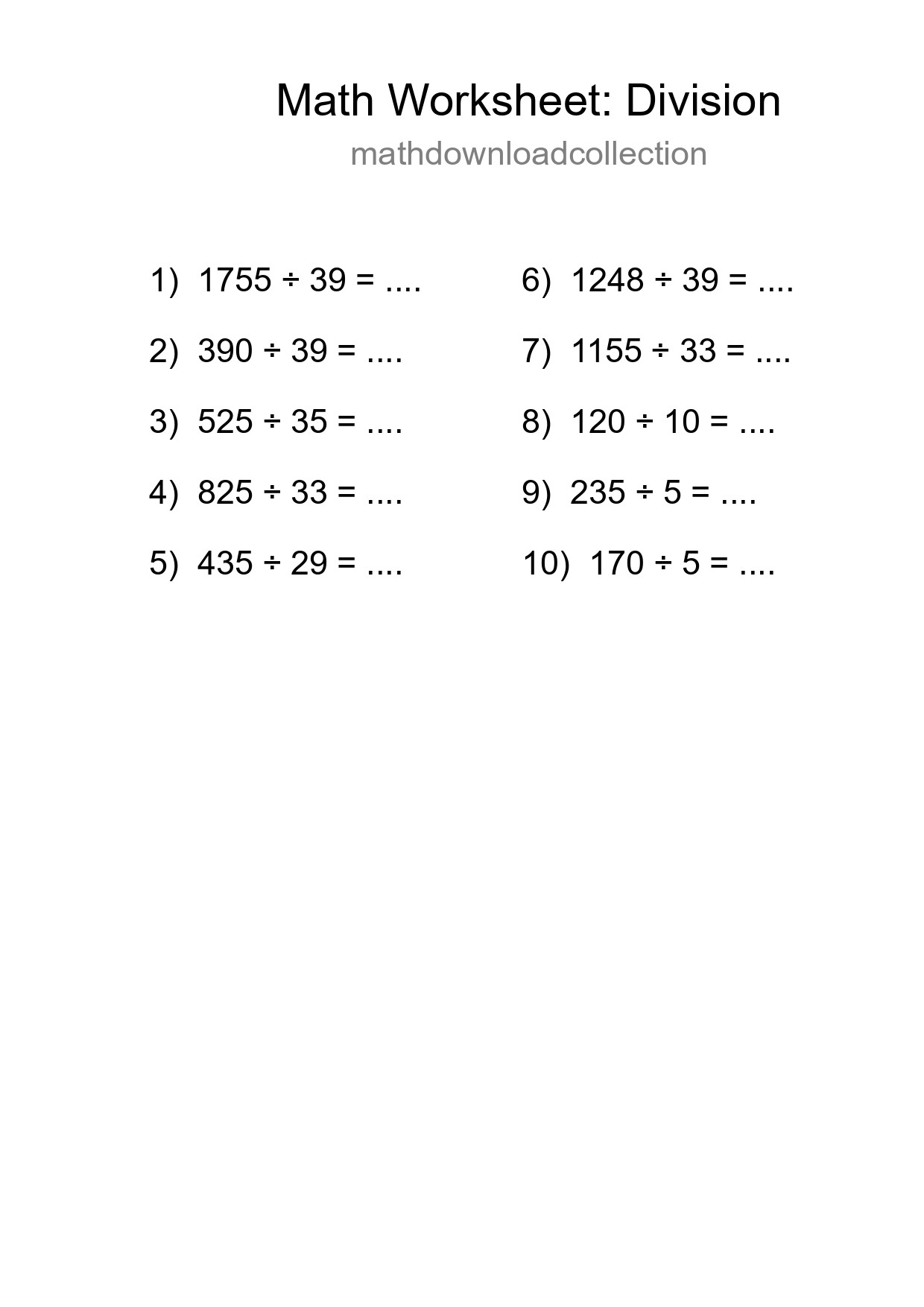 Grade 2 Division Practice Worksheet (10 Problems) - Part 158