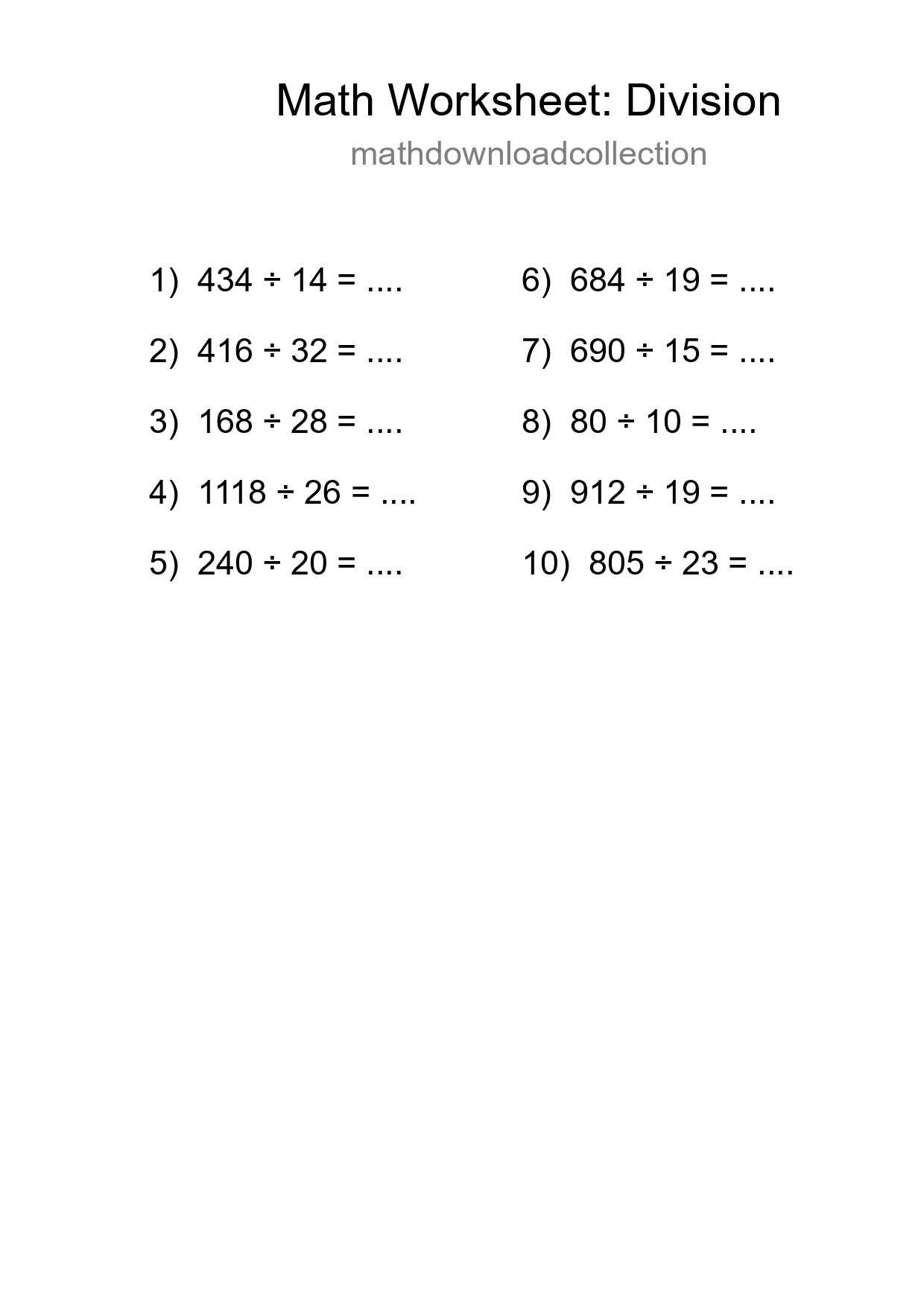 Grade 2 Division Practice Worksheet (10 Problems) - Part 4