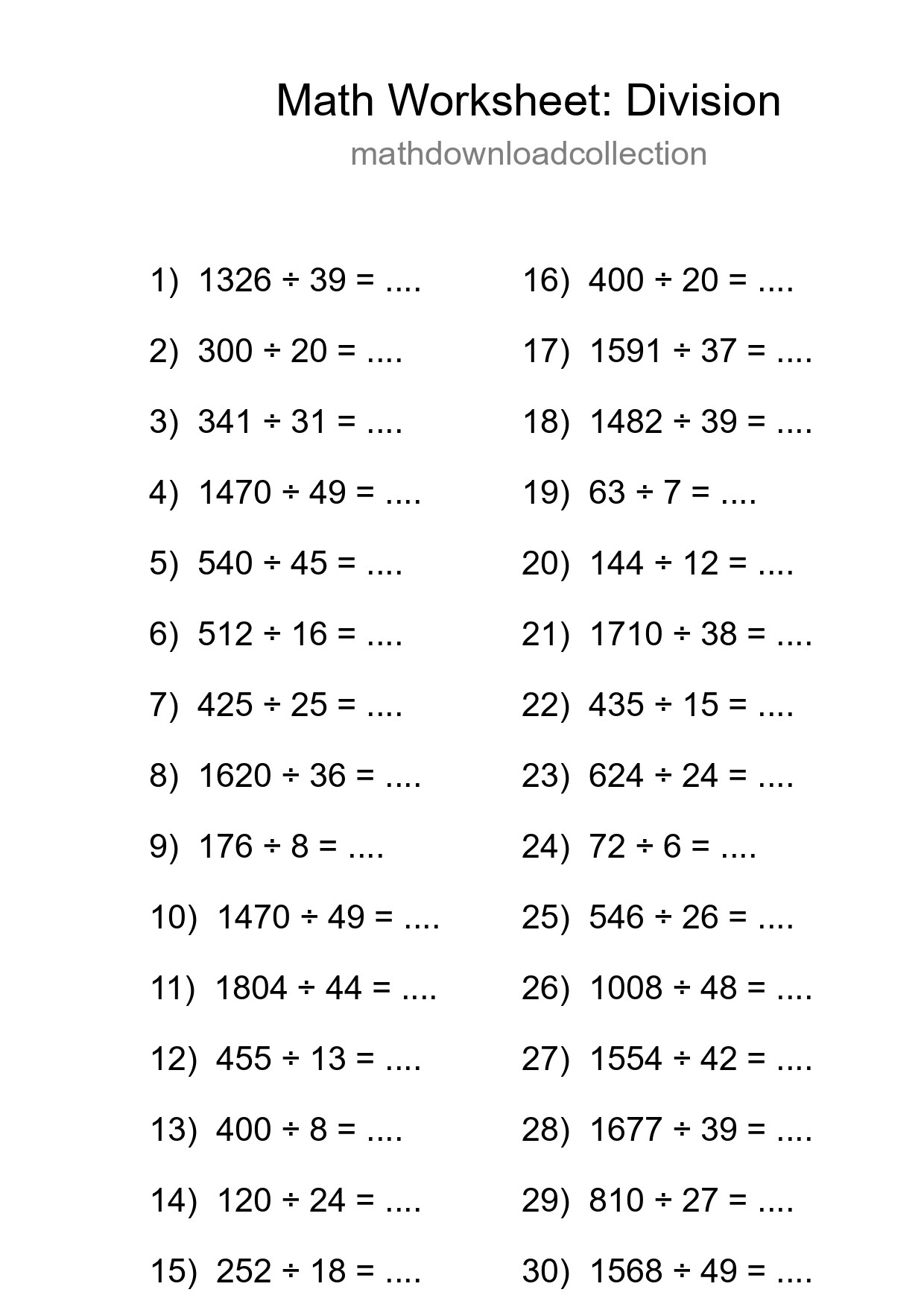 Grade 2 Division Practice Worksheet (30 Problems) - Part 59